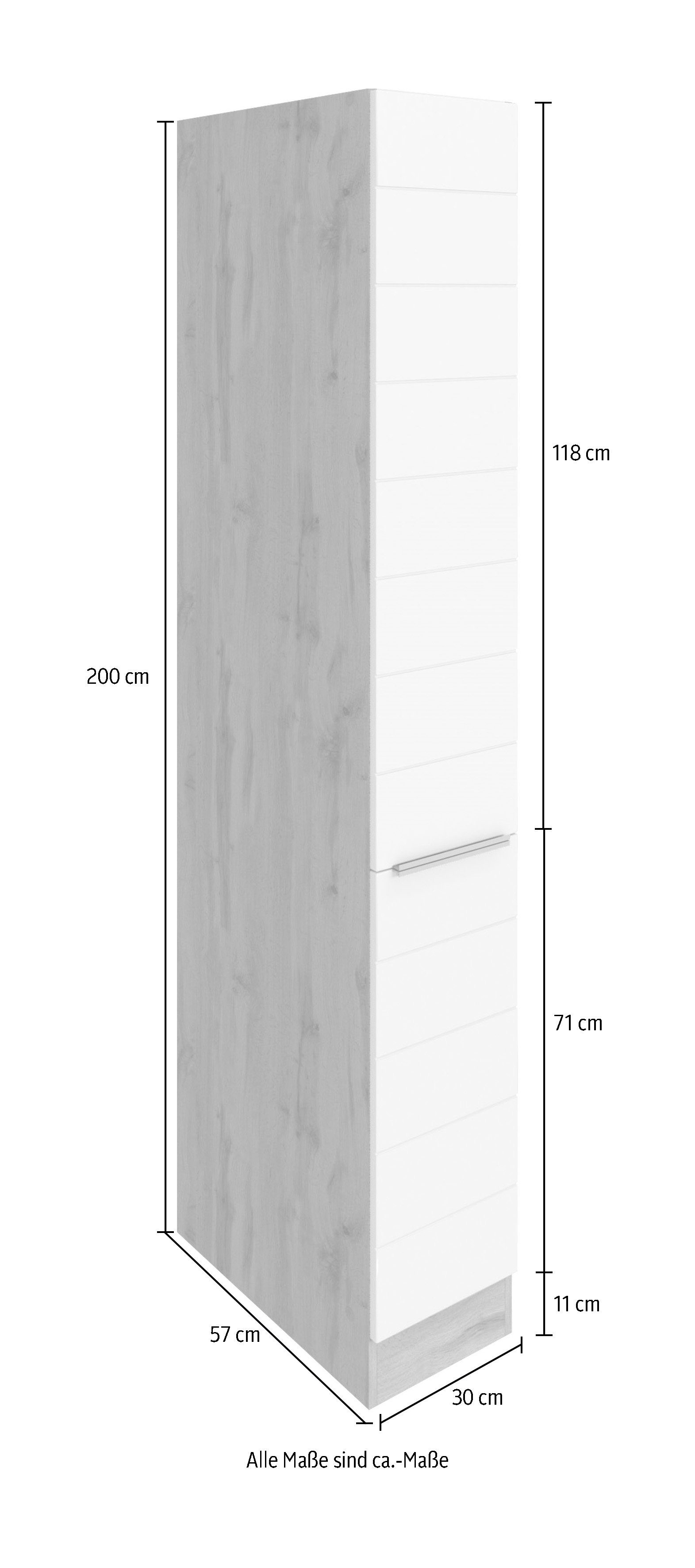 cm Apothekerschrank mit wotaneiche Matt/wotaneiche Luhe breit, 30 waagerechter MDF-Fronten Lisene | hochwertige HELD weiß MÖBEL