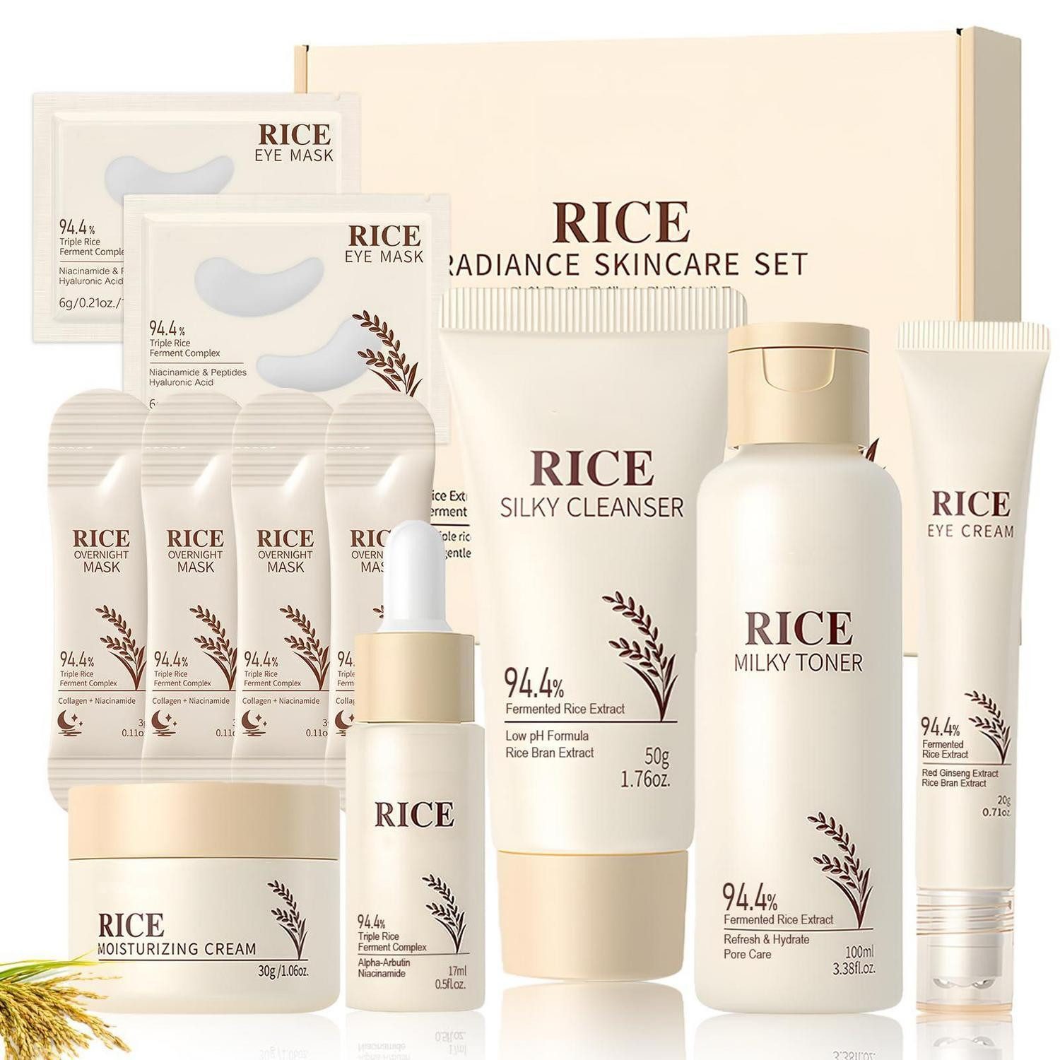 LuxusKollektion Pflege-Geschenkset Reis Skincare Set Damen 11 Teile Beige