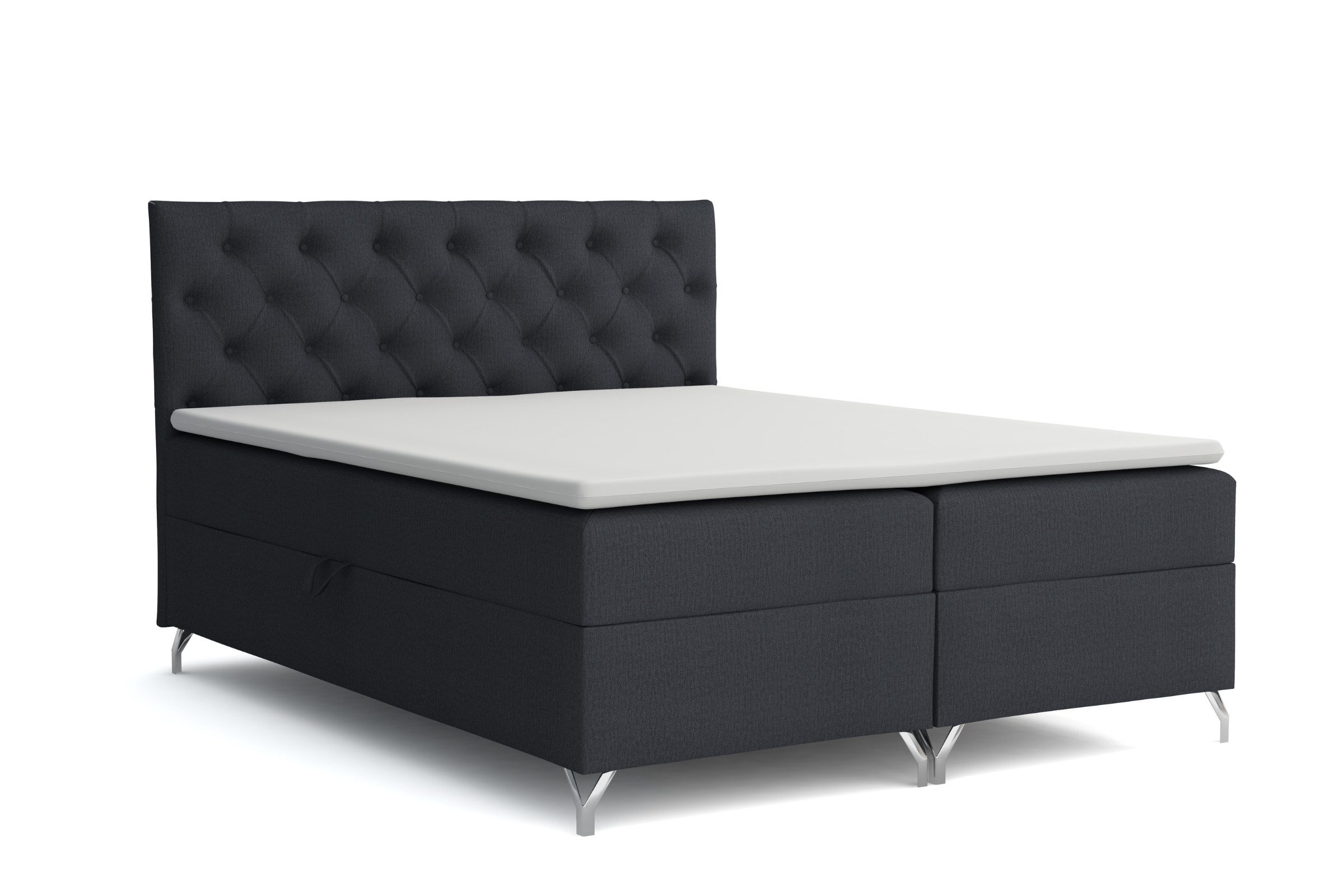 Deine Möbel 24 Boxspringbett GAVI Boxspring Komplettbett Polsterbett Bonellfederkernmatratzen H3 (Beige Grau Dunkelgrau Graphit Schwarz, 3-St., Velour Stoff 120x200 140x200 160x200 180x200 200x200), inkl. Bettkasten Topper Matratzen H3