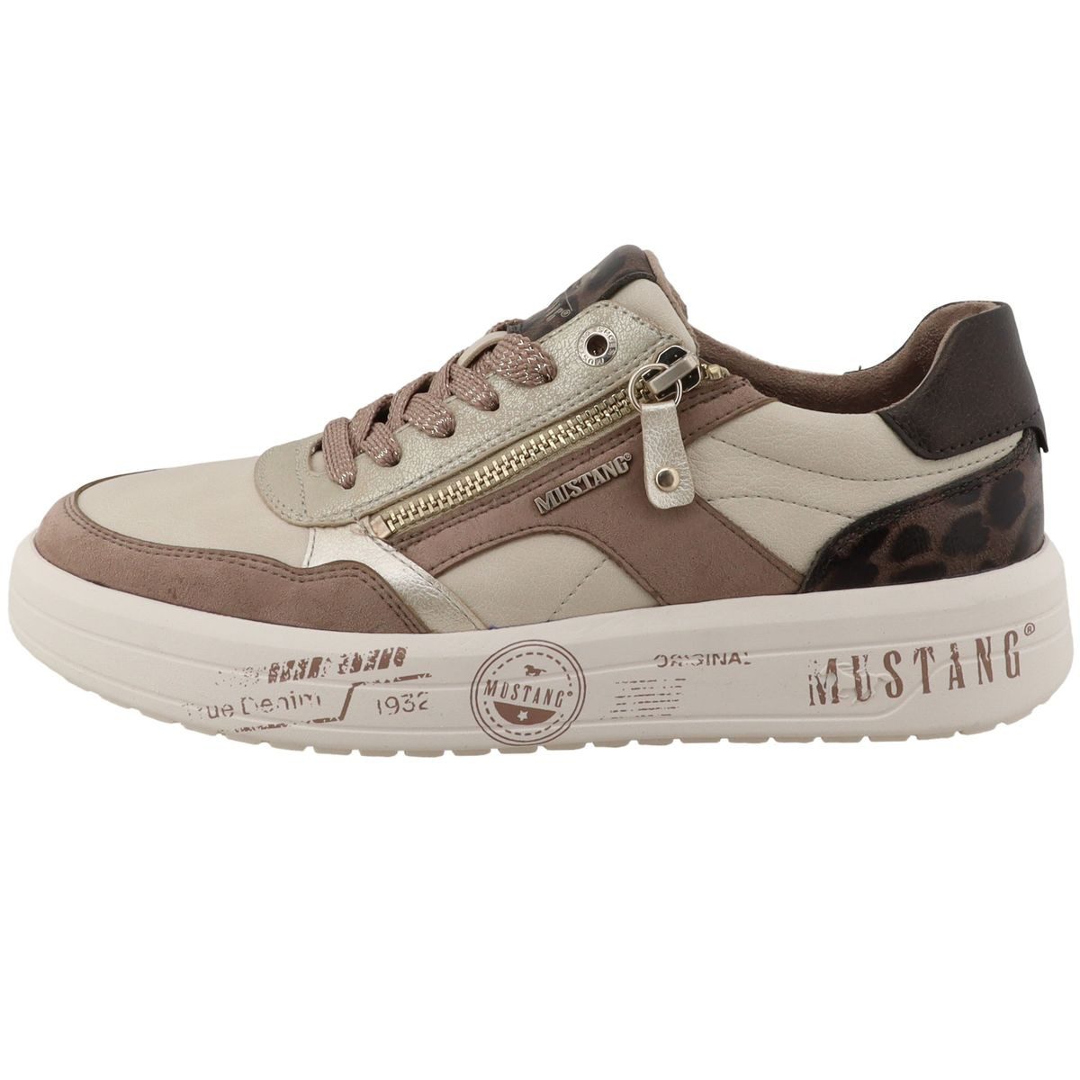 Mustang Shoes 26M0482010-ivory Schnürschuh Damen Halbschuh mit Seitenreißverschluss und Wechselfußbett