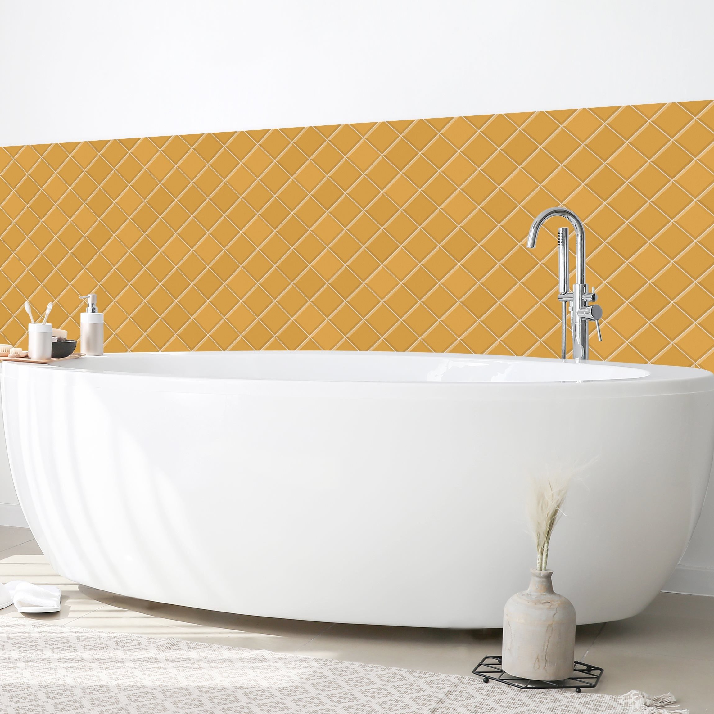 Bilderdepot24 Badrückwand orange fugenlose Wandverkleidung Bad Unifarben, (Hartfolie matt » Selbstklebend SMART 0,35 mm), wasserfestes Wandpaneel Mosaik Fliesen Orange