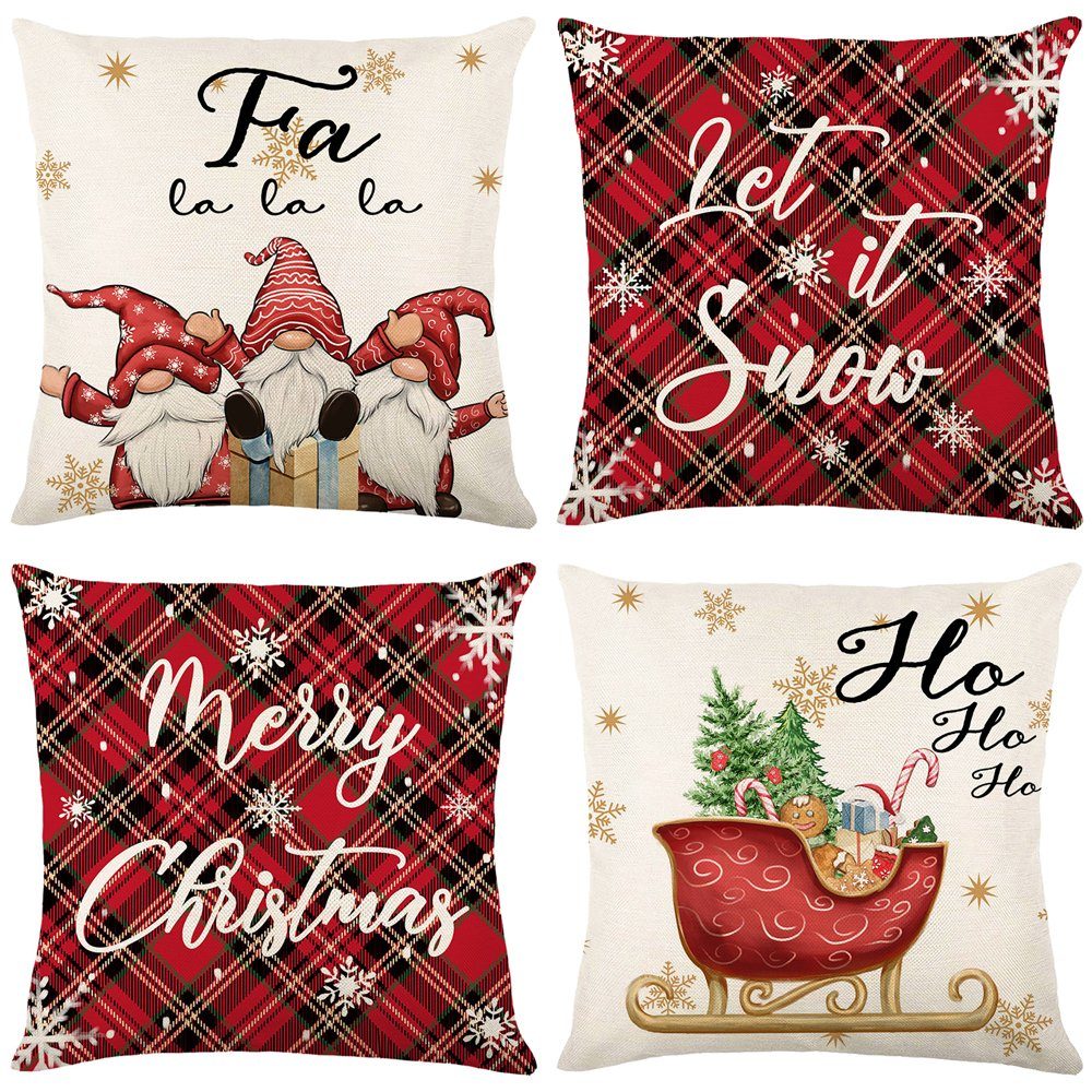 Kissenbezug 4 Stück, Leinen, Quadratisch, für Bett Stück) (4 Rosnek Deko, Weihnachten Sofa #3