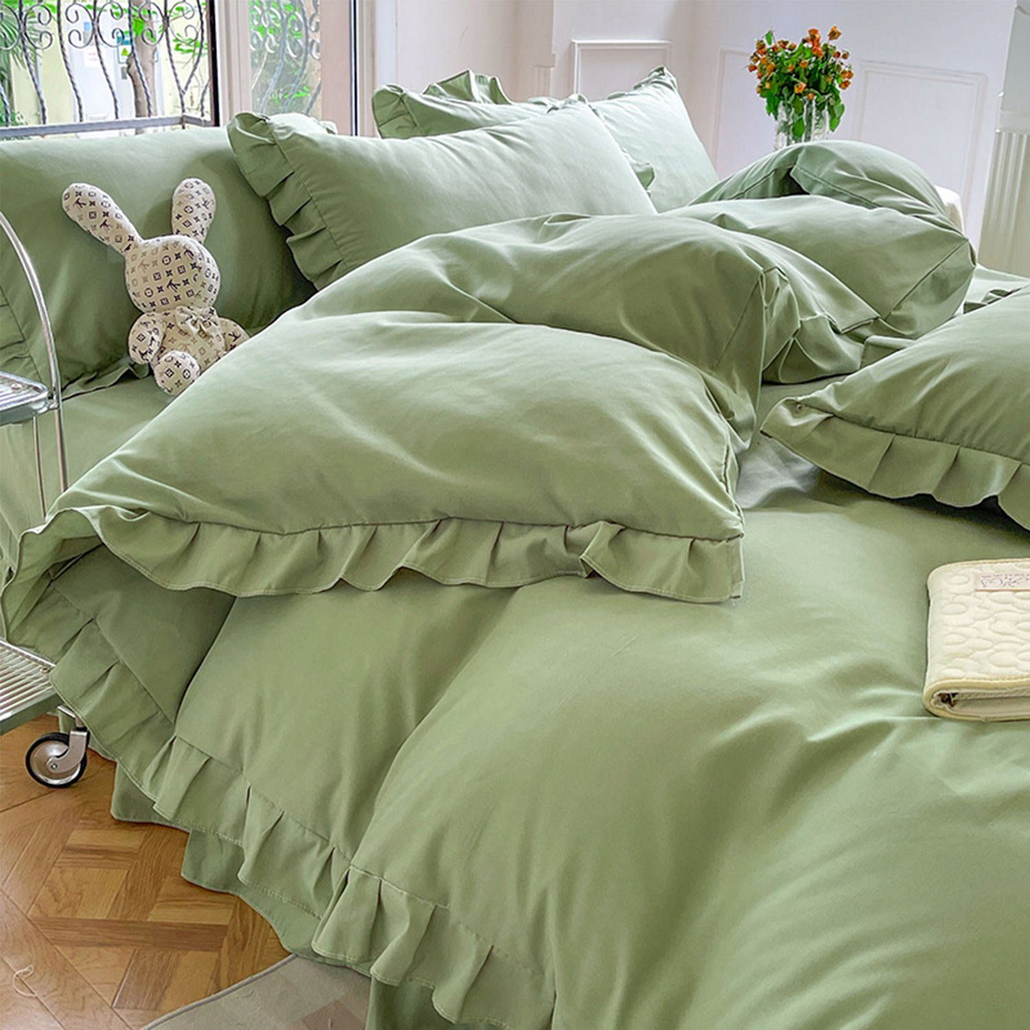 Bettwäsche Bettbezug Bettlaken Spannbettlaken mit Spitze, MAGICSHE, 1,2m, 3  teilig