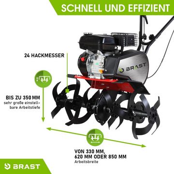 BRAST Benzinmotorhacke Gartenfräse 5,15kW(7PS), Luftgekühlter 4 Takt OHV-Motor, 3 Arbeitsbreiten: 33cm, 62cm und 85cm