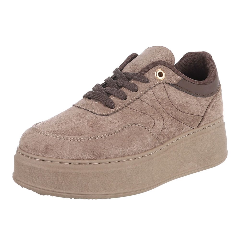 Ital-Design Damen Plateau Sneaker mit Schnürung & Ziernähten Sneaker (92269106) Flach Sneakers Low in Hellbraun