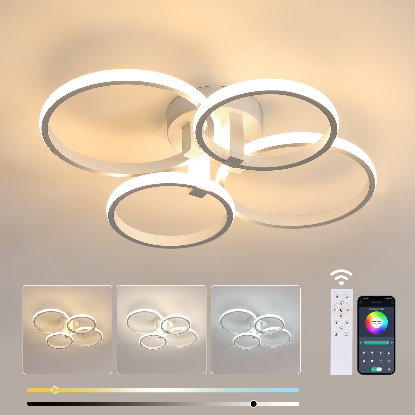 Goeco LED Deckenleuchte Runde Deckenlampe,weiße Aluminiumlampe,fernbedienba günstig online kaufen