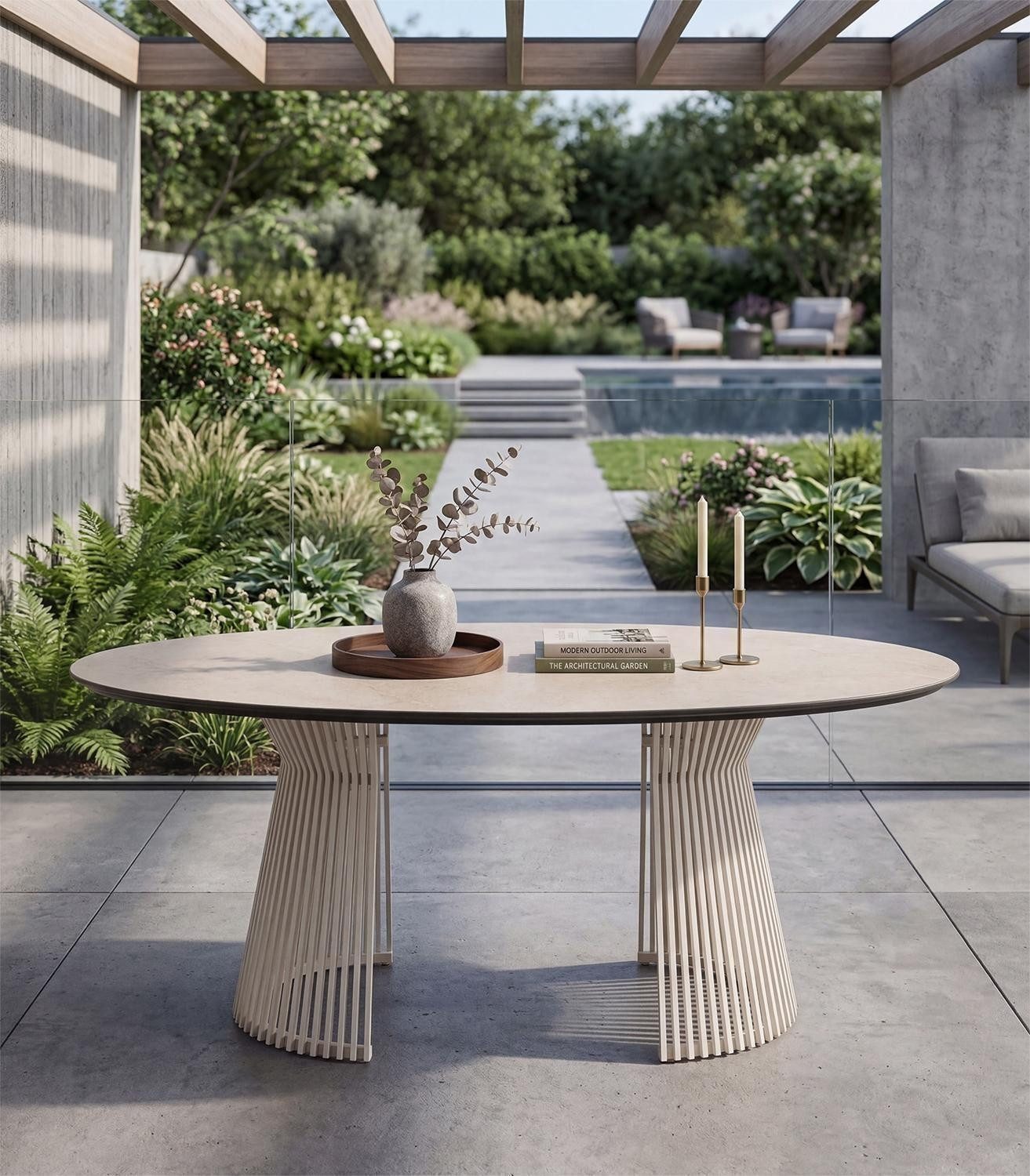 NIEHOFF SITZMÖBEL Gartentisch NOVARA, Grau, Sandgrau, Aluminium, HPL, Oval, B 200 x H 76 x T 110 cm