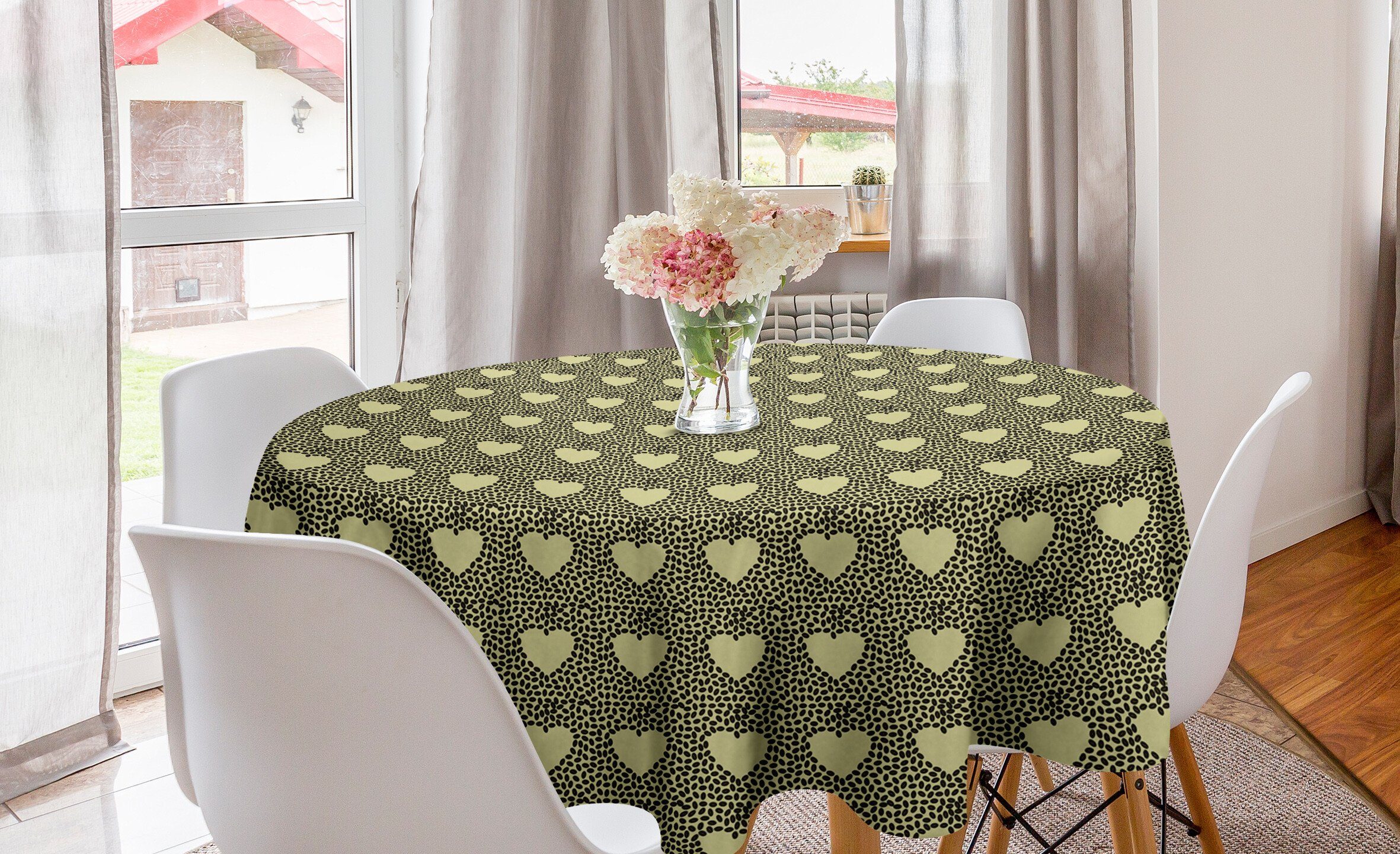 Abakuhaus Tischdecke Kreis Tischdecke Abdeckung für Esszimmer Küche Dekoration, Romantisch Herz mit Bohnen
