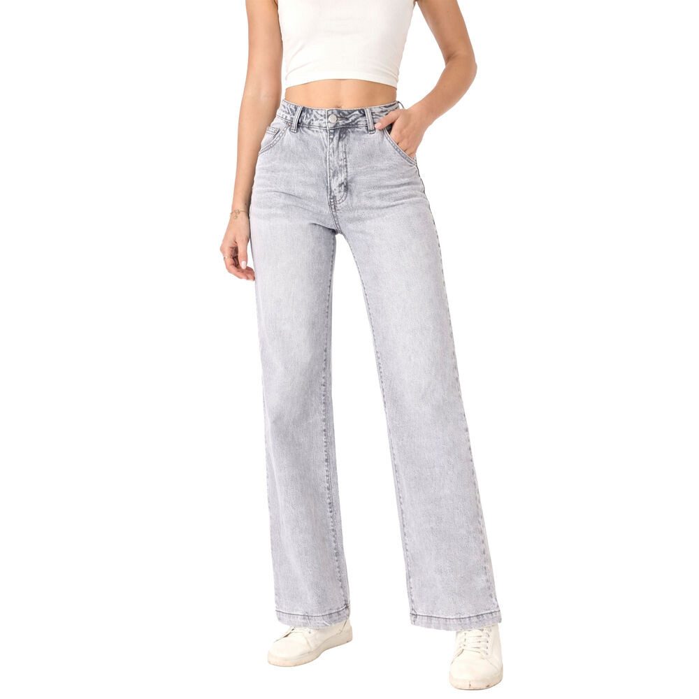 Ital-Design Straight-Jeans Weite Damenjeans mit hohem Bund für Alltag und Freizeit (91531146) Used-Look Stretch High Waist Jeans in Hellgrau