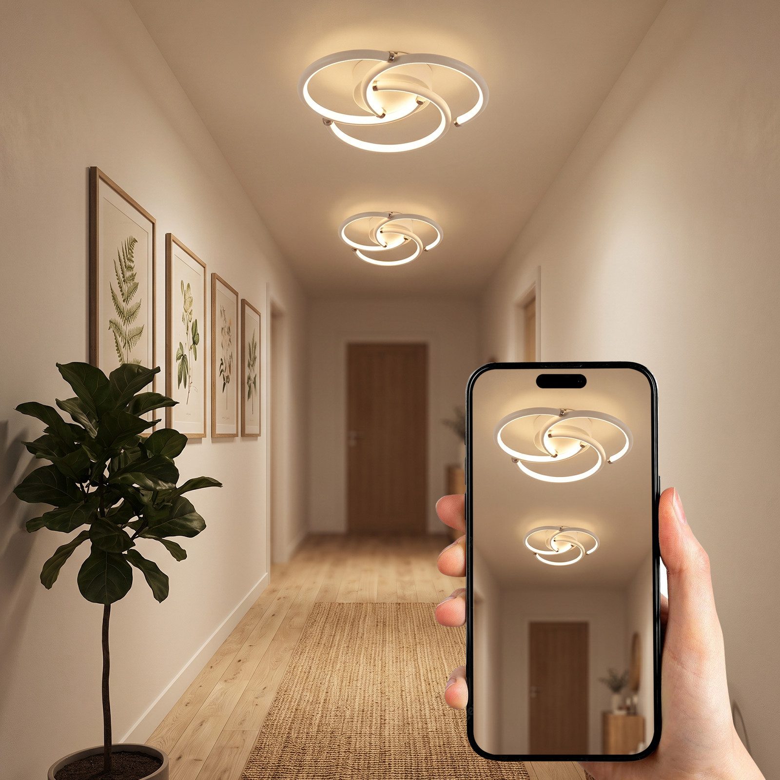 ZMH LED Deckenleuchte Moderne LED-Deckenleuchte im runden Design weiß 24 W 3000 K, LED fest integriert, Moderne Küchendeckenleuchte, weißer runder Lichtring, 24 Watt