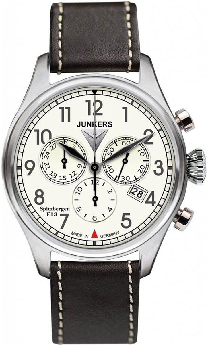 Junkers-Uhren Chronograph Junkers Herren Uhr Elegant 6186-5 Leder, ( Armbanduhr), Herren Armbanduhr rund, Lederarmband dunkelbraun, Elegant