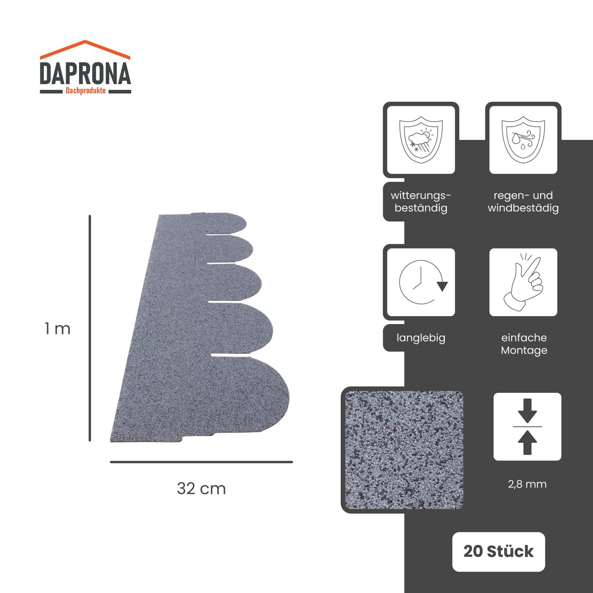 DAPRONA Dachschindeln Biberschwanz Dachschindeln, Rund 1m x 32cm, Grau, (20-St), Bitumenschindeln für Gartenhaus, Carport
