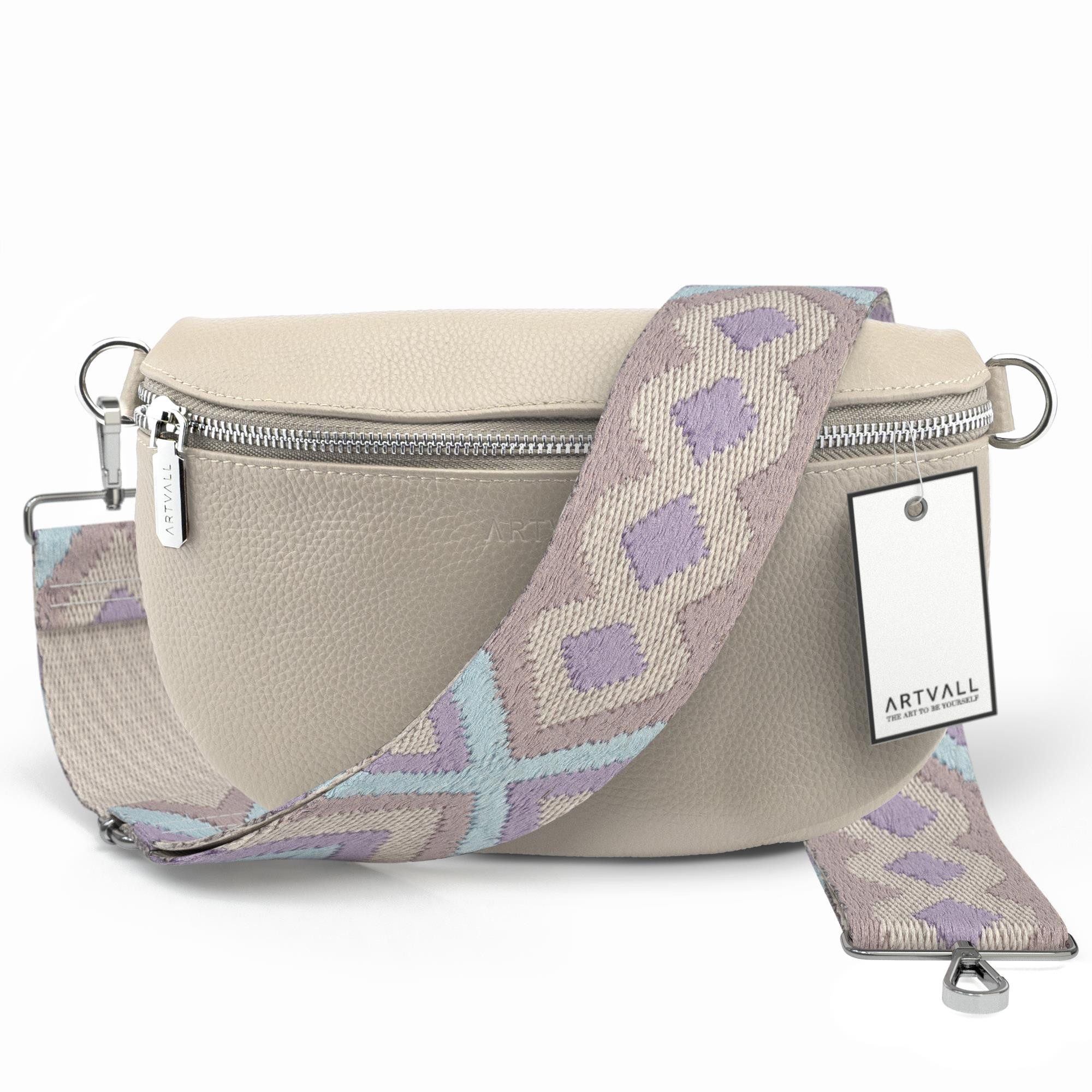 ARTVALL Umhängetasche Echtleder Handtasche Brusttasche Crossbody Beige (Tasche inkl. Taschenband), Leder Bauchtasche klein breiter Schulterriemen abnehmbarer Taschengurt