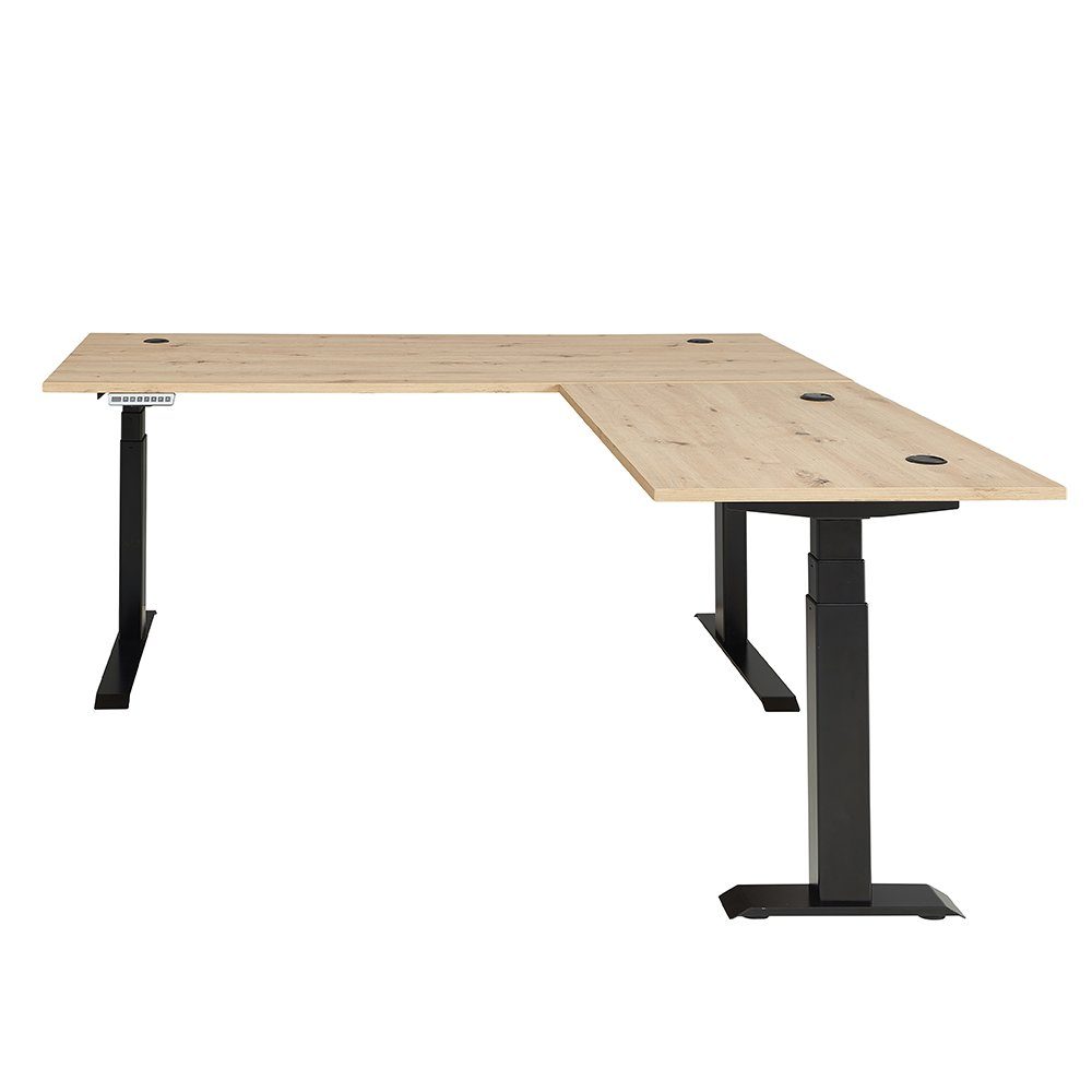 Lomadox Schreibtisch MANRESA-36, Winkelschreibtisch, höhenverstellbar 64-129cm, graphit mit Eiche