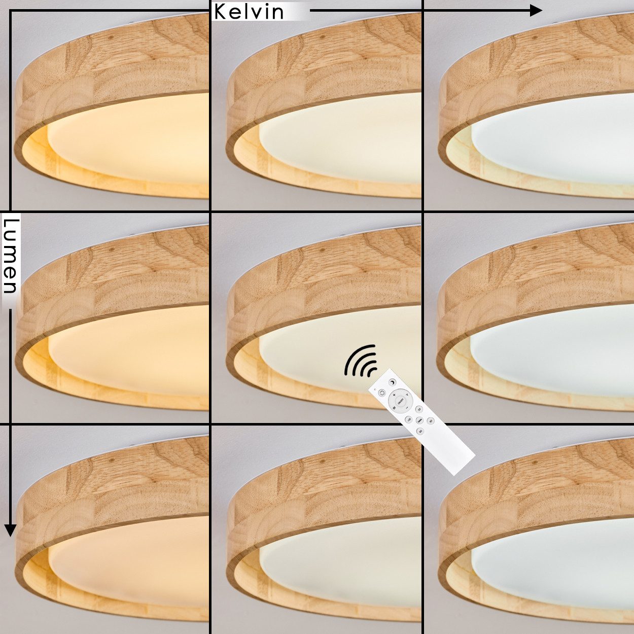 hofstein Deckenleuchte dimmbare Deckenleuchte aus Holz/Metall/Kunststoff in Natur/Weiß, LED wechselbar, 2700-6500 Kelvin, dimmbar m. Fernbedienung, (30,5cm), auch für Badezimmer, IP44