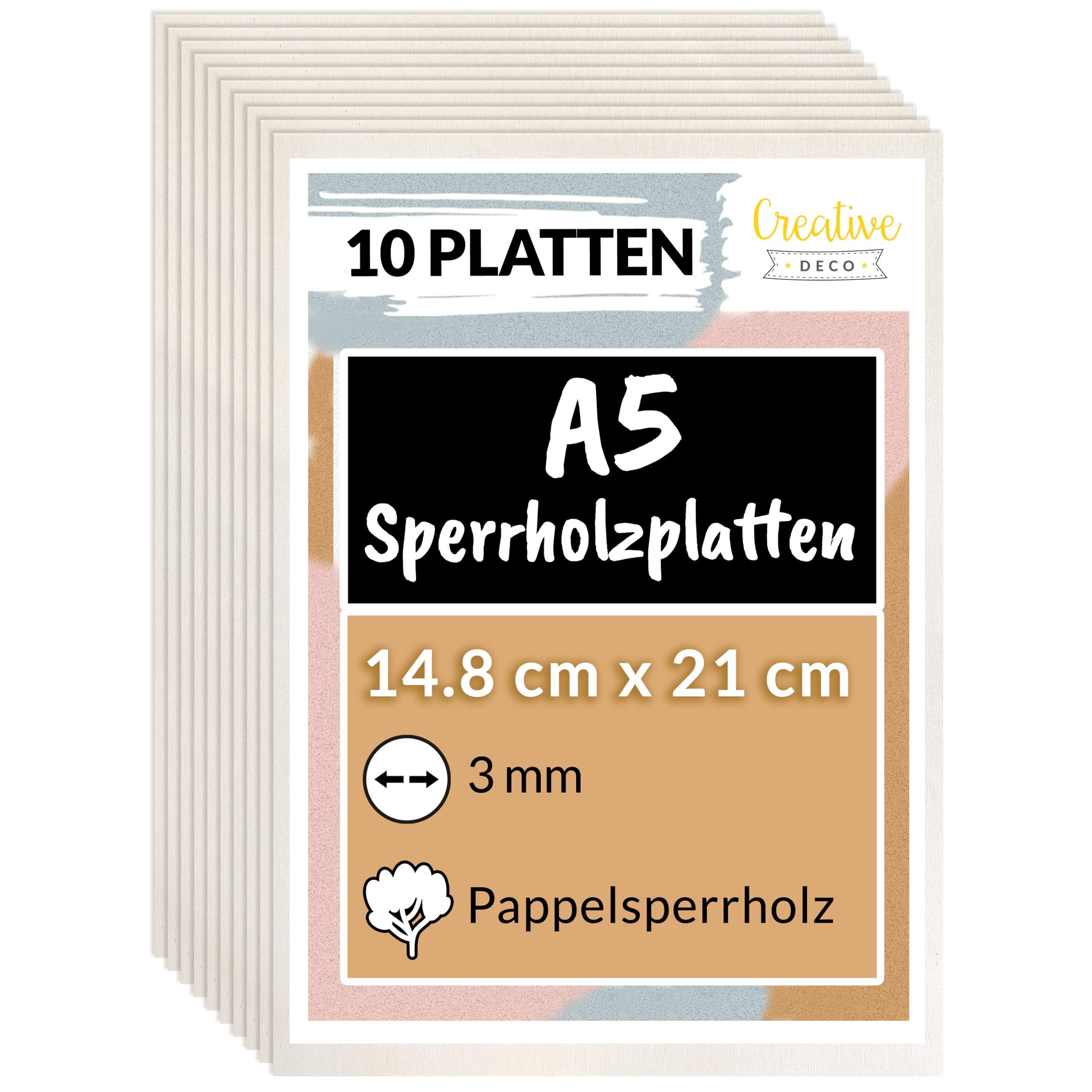 Creative Deco Bastelnaturmaterial Sperrholzplatte 3mm Pappelsperrholz, (10-tlg)