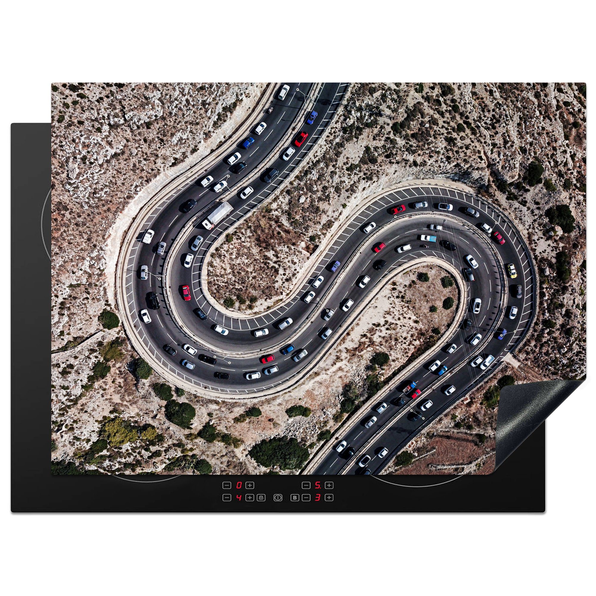 MuchoWow Herdblende-/Abdeckplatte Abstrakte Darstellung einer kurvenreichen Straße, Vinyl, (1 tlg), 70x52 cm, Mobile Arbeitsfläche nutzbar, Ceranfeldabdeckung