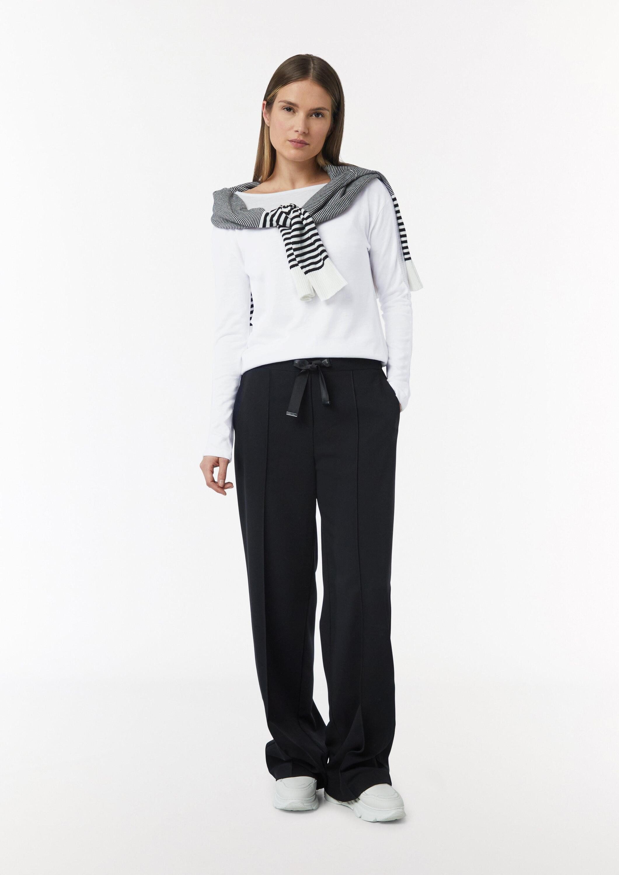 comma Langarmshirt T-Shirt Langarm-Shirt mit Ripp-Detail im Relaxed Fit