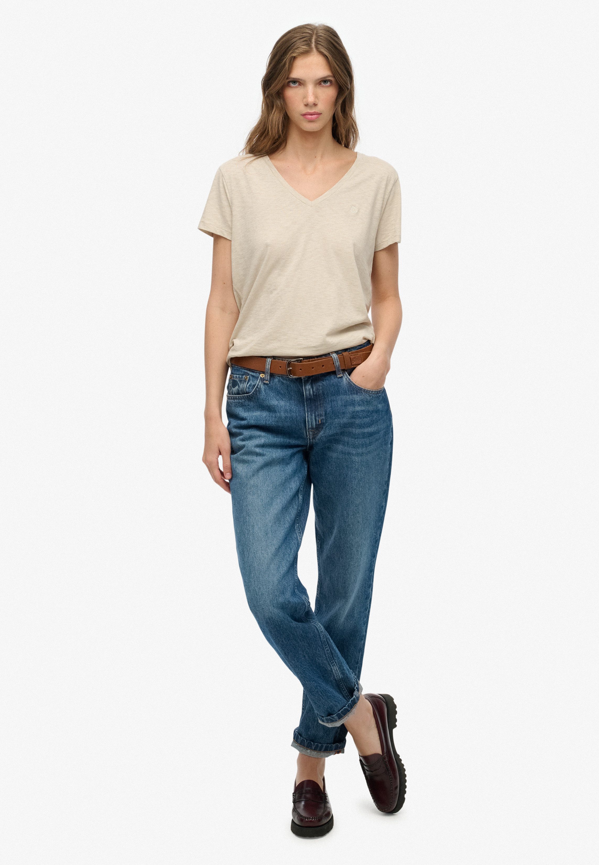 Superdry T-Shirt STUDIOS SLUB EMB VEE TEE Baumwollmischung, relaxed fit – Bild 5 von 5