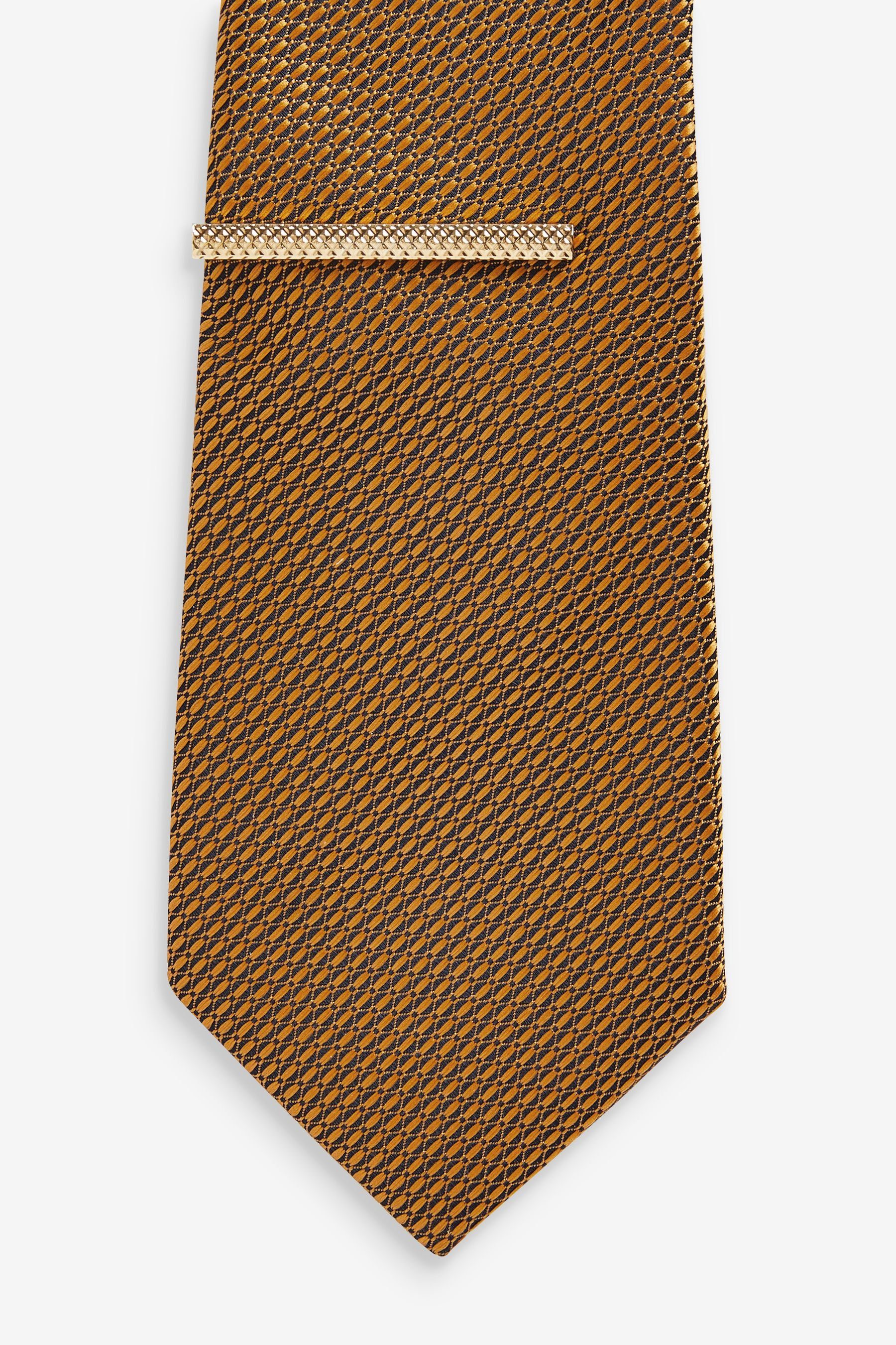 Next Krawatte (1-St) Muster Seidenkrawatte Brown/Navy Blue geometrischem mit