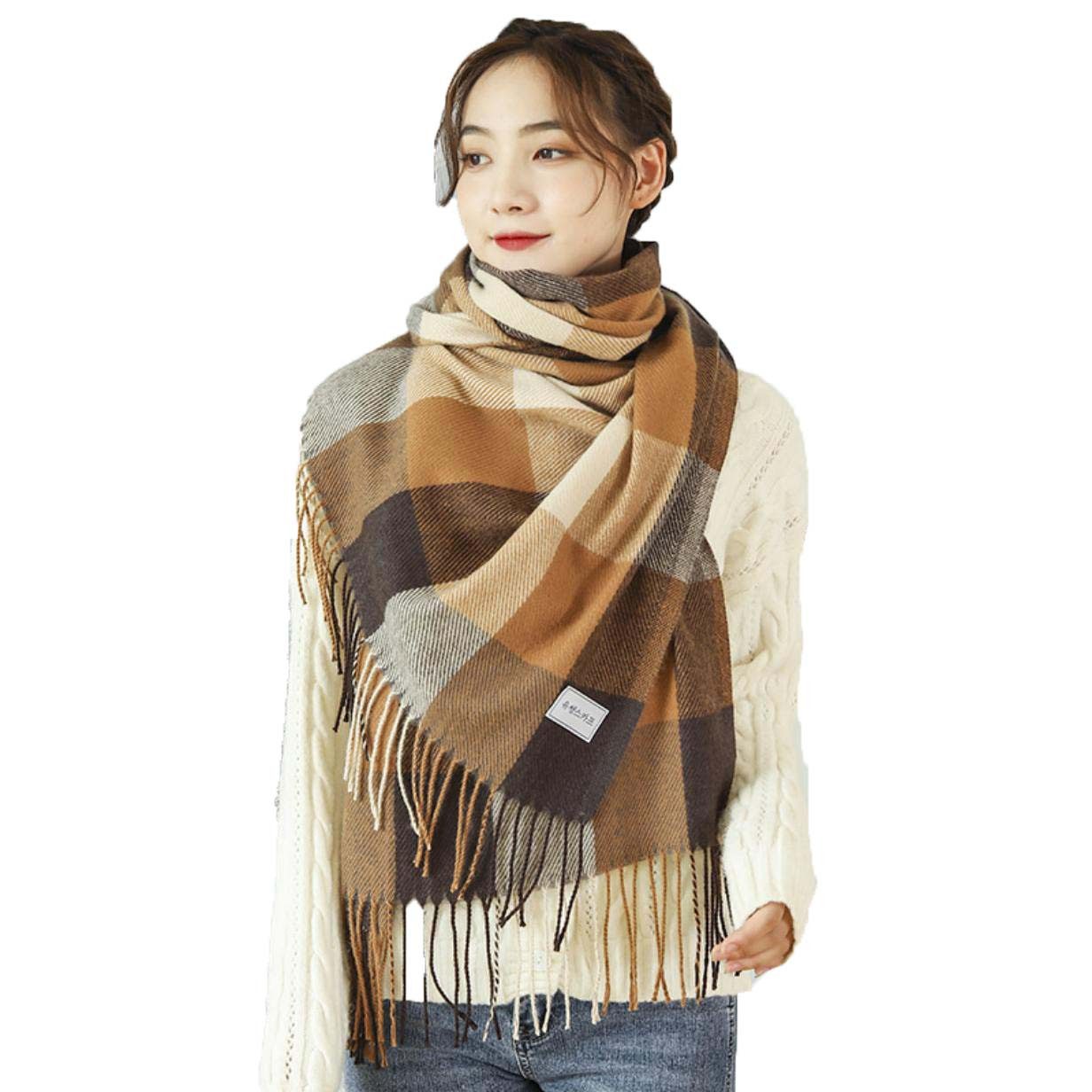 Coonoor Modeschal Karierter Damen Schal mit Fransen, im Oversize Look,für Herbst Winter, ideal für Herbst Winter