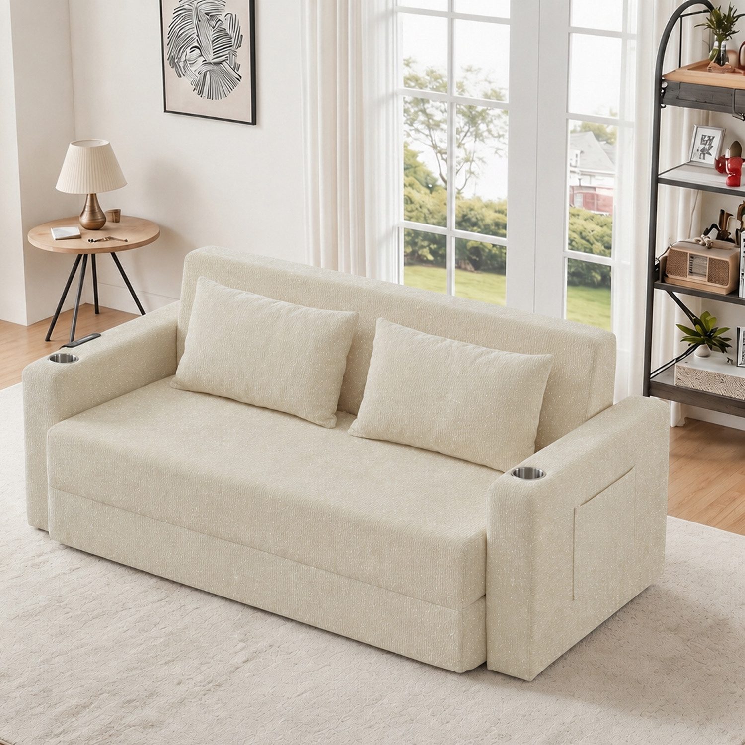 ANYSUN Loungesofa Faltbares Schlafsofa, 2-Sitzer-Couch,das 2-in-1 Klappsofa, Bodenständiges Sofa-Bett,nklusive 2 Kissen, mit USB-Ladefunktion, 2-Sitzer-Sofa,Bodensofa Bett für Wohnzimmer,Wohnung,kleine Räume