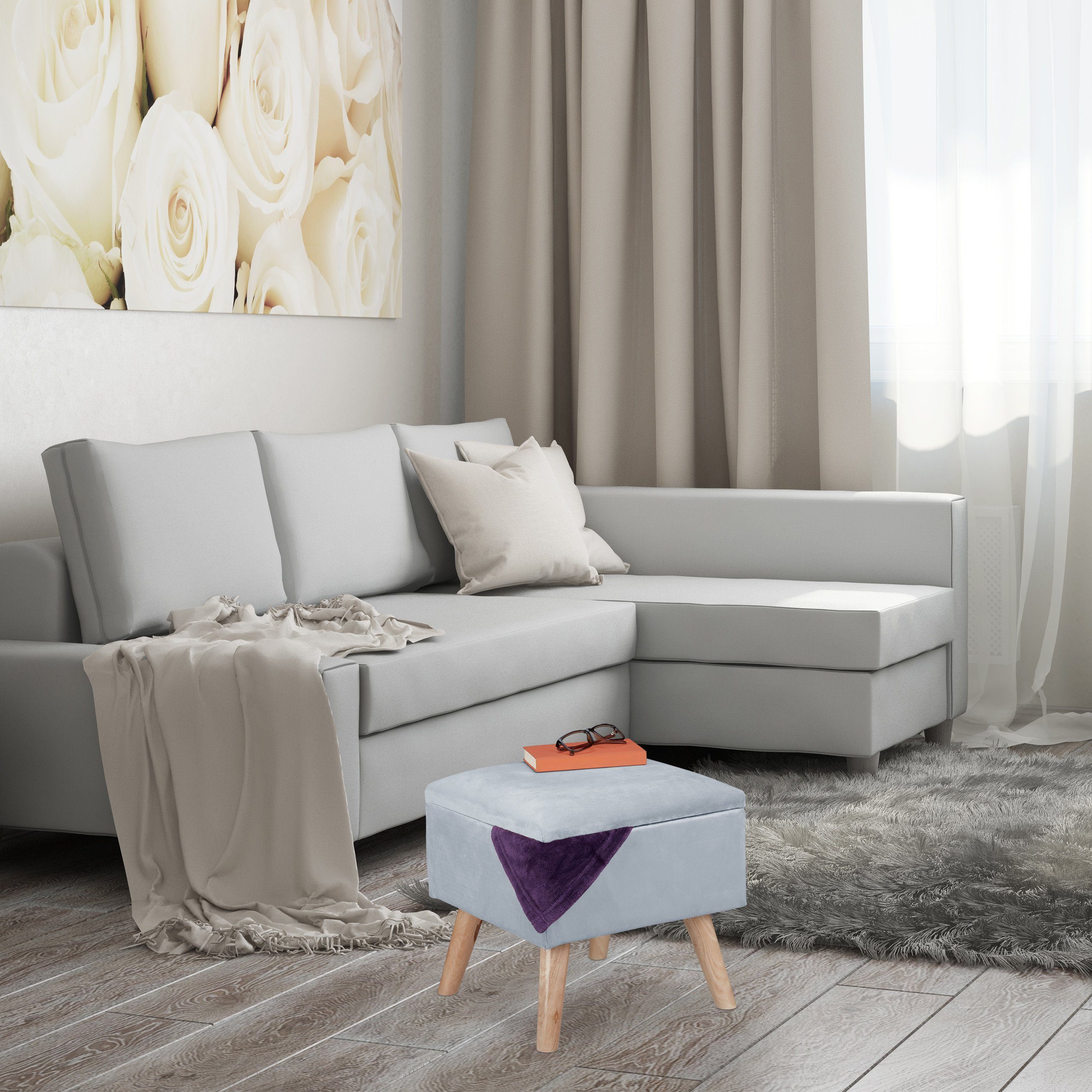 relaxdays Polsterhocker Samthocker mit Stauraum, hellgrau günstig online kaufen