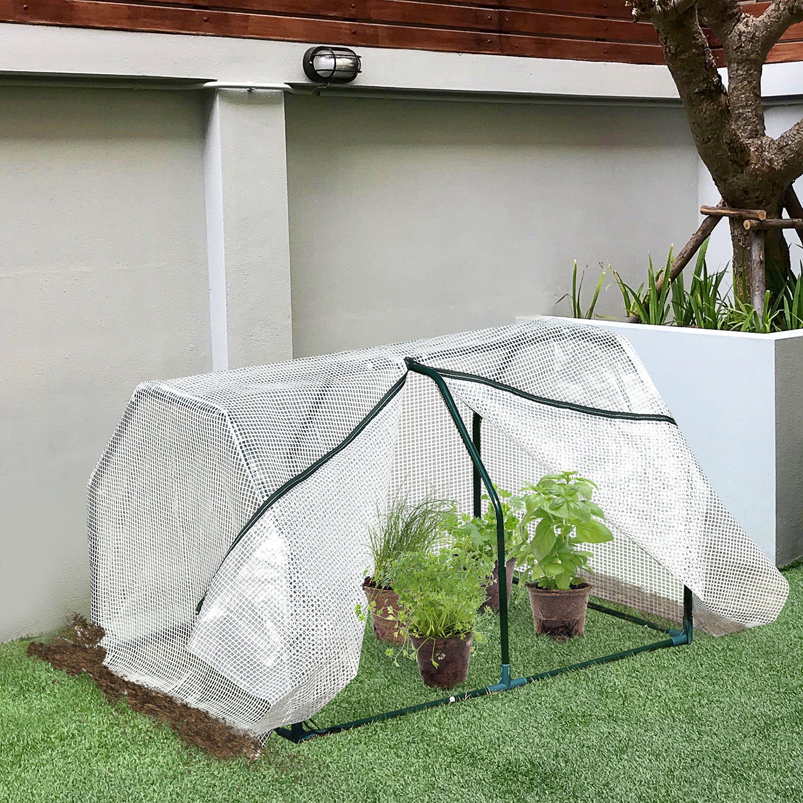 Outsunny Foliengewächshaus UV-beständige Frühbeet, Tomatenhaus für Garten zur Aufzucht, BxTxH: 99 x 71 x 60 cm, BxLxH: 71 x 99 x 60 cm, Mini Gewächshaus 1-St., Treibhaus, weiß, 99 x 71 x 60 cm