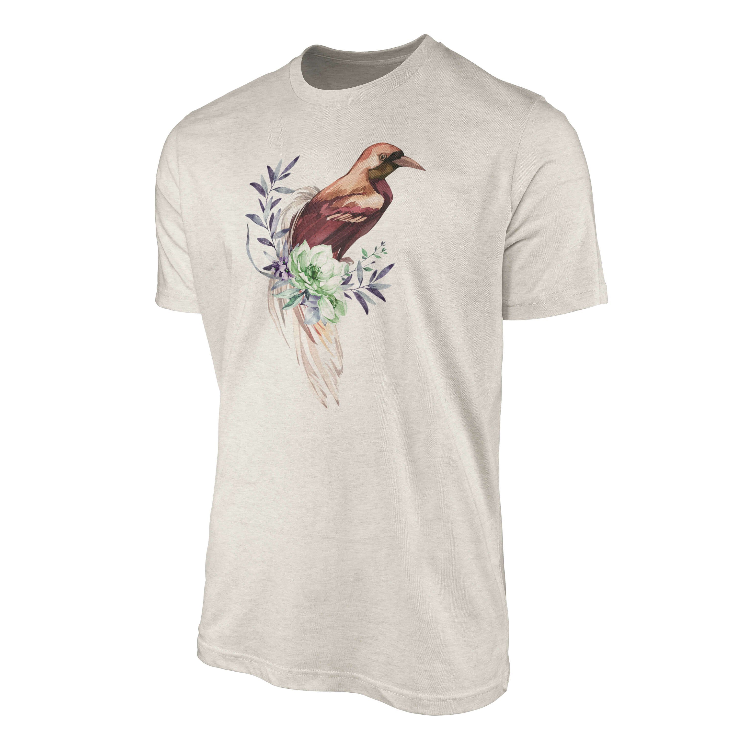 Sinus Art T-Shirt Herren Shirt Aquarell Motiv Nachhaltig Blumen T-Shirt Organic (1-tlg) Farbe Vogel Bio-Baumwolle Ökomode