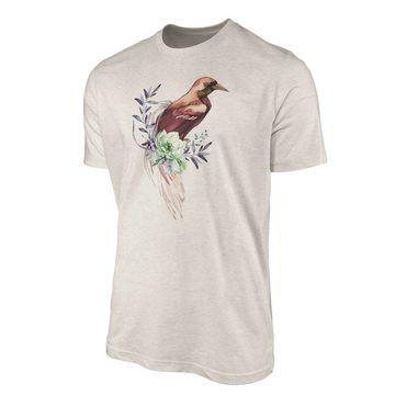 Sinus Art T-Shirt Herren Shirt Organic T-Shirt Aquarell Motiv Vogel Blumen Bio-Baumwolle Ökomode Nachhaltig Farbe (1-tlg)