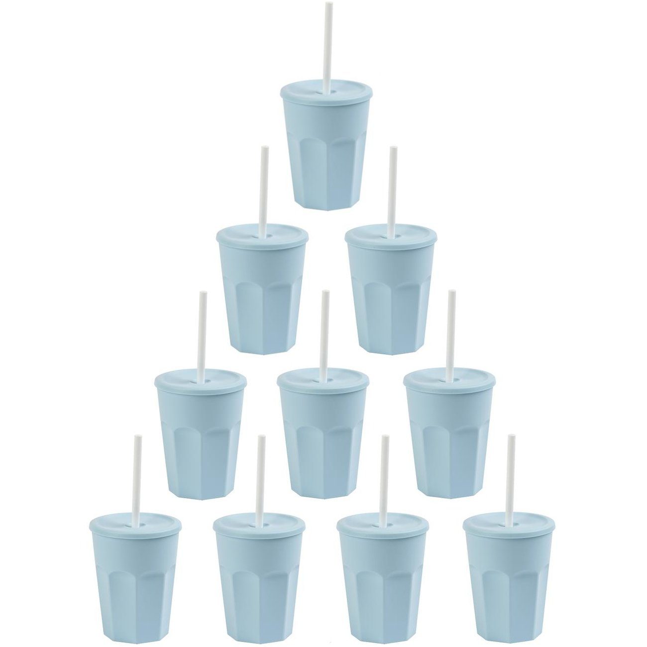 Engelland Becher Wiederverwendbare Plastikbecher mit Deckel und Strohhalm, 0,25 Liter, 10-tlg., Kunststoff, BPA-frei, spülmaschinengeeignet, lebensmittelecht, Temperaturbeständig