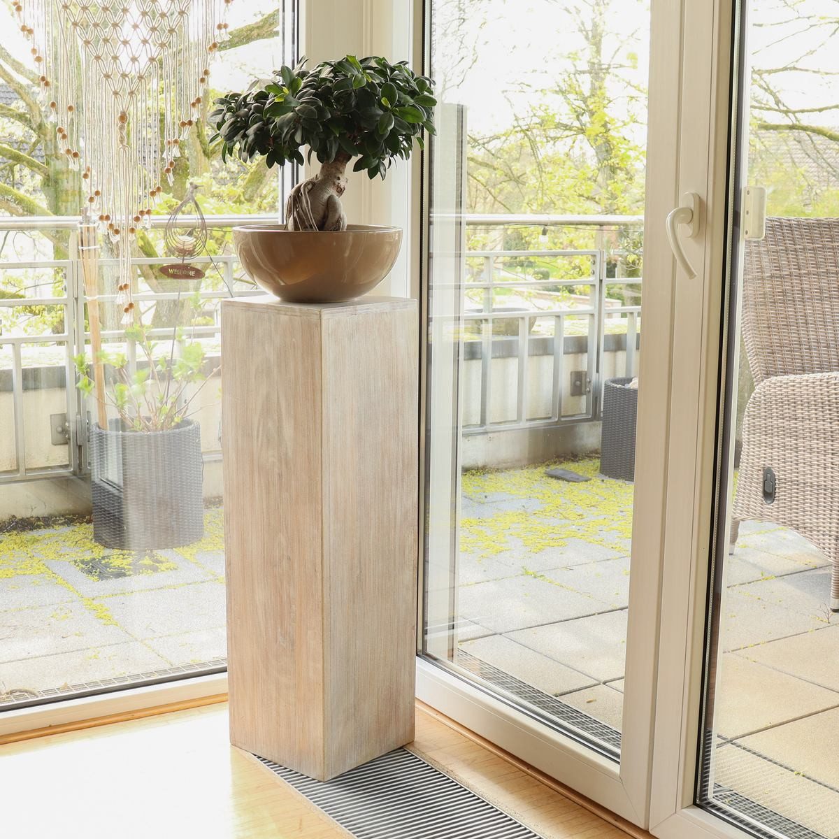 Oriental Galerie Blumenhocker Massive Holz Säule Viereckig Podest Whitewash günstig online kaufen