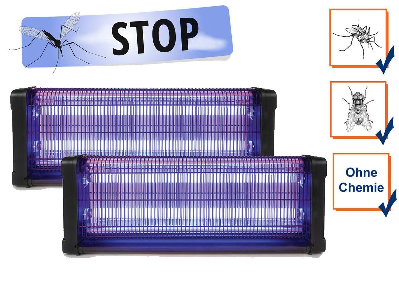 PEREL Insektenschutzplissee, Hängend oder als Standgerät, UV Insektenlampe Stechmücken-Falle Mückenlampe Fliegenfalle 30-150m²