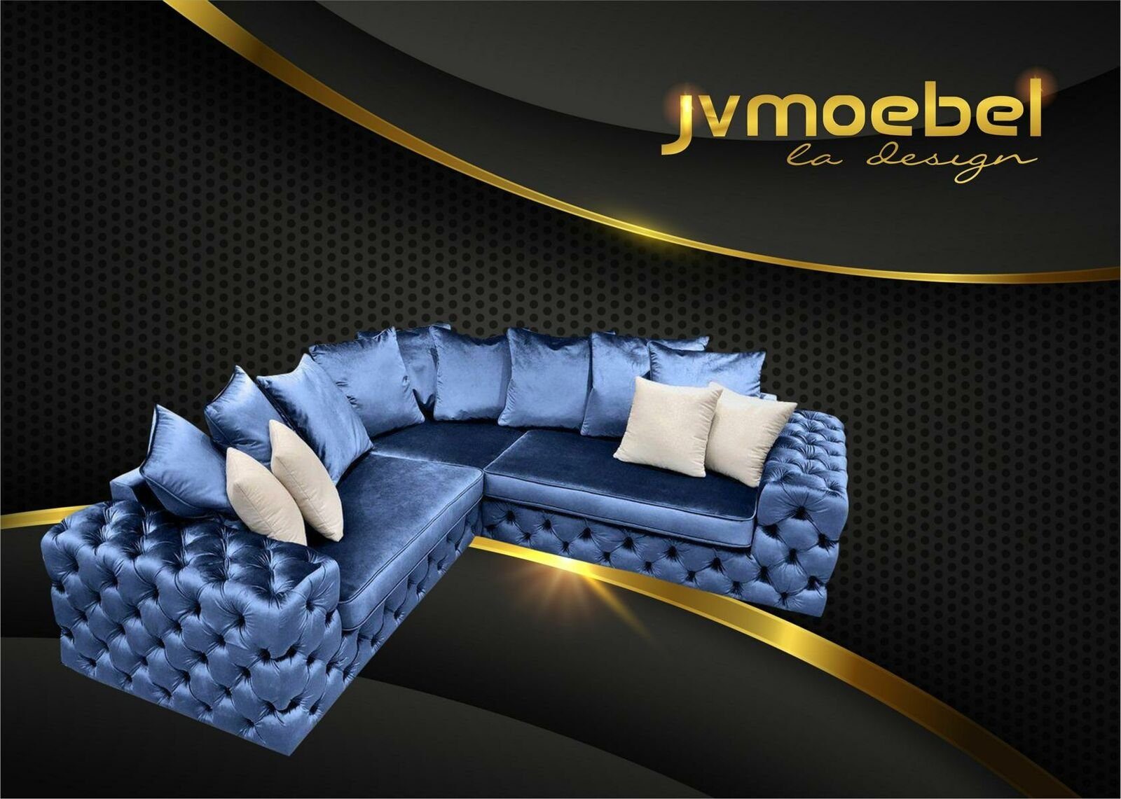 JVmoebel Ecksofa Wohnlandschaft L-Form Ecksofa Couch Design Polster Textil Blau