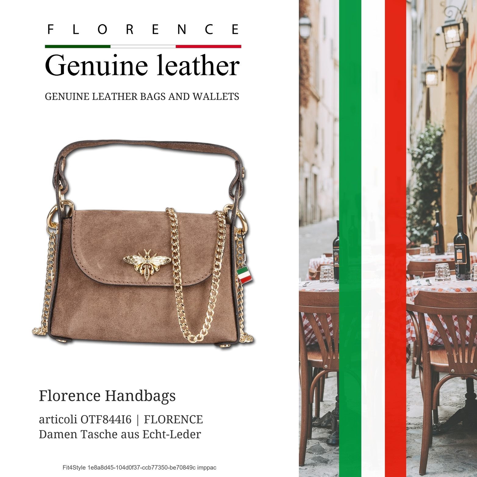 FLORENCE Umhängetasche Florence Biene Damen Handtasche (Umhängetasche, Umhängetasche), Damen Tasche Echtes Wildleder taupe, beige, Made-In Italy
