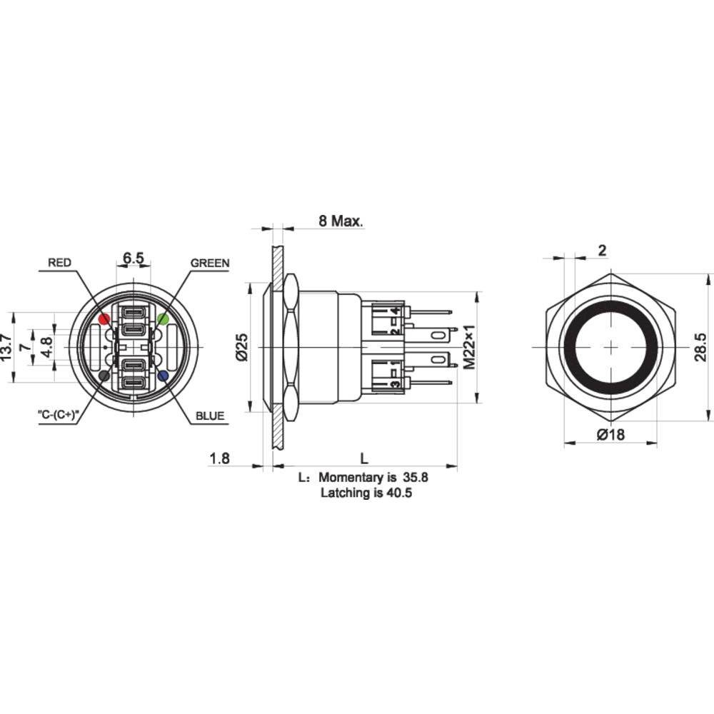 TRU COMPONENTS Schalter Drucktaster GQ22, überlistungssicher, für Serie Drucktaster
