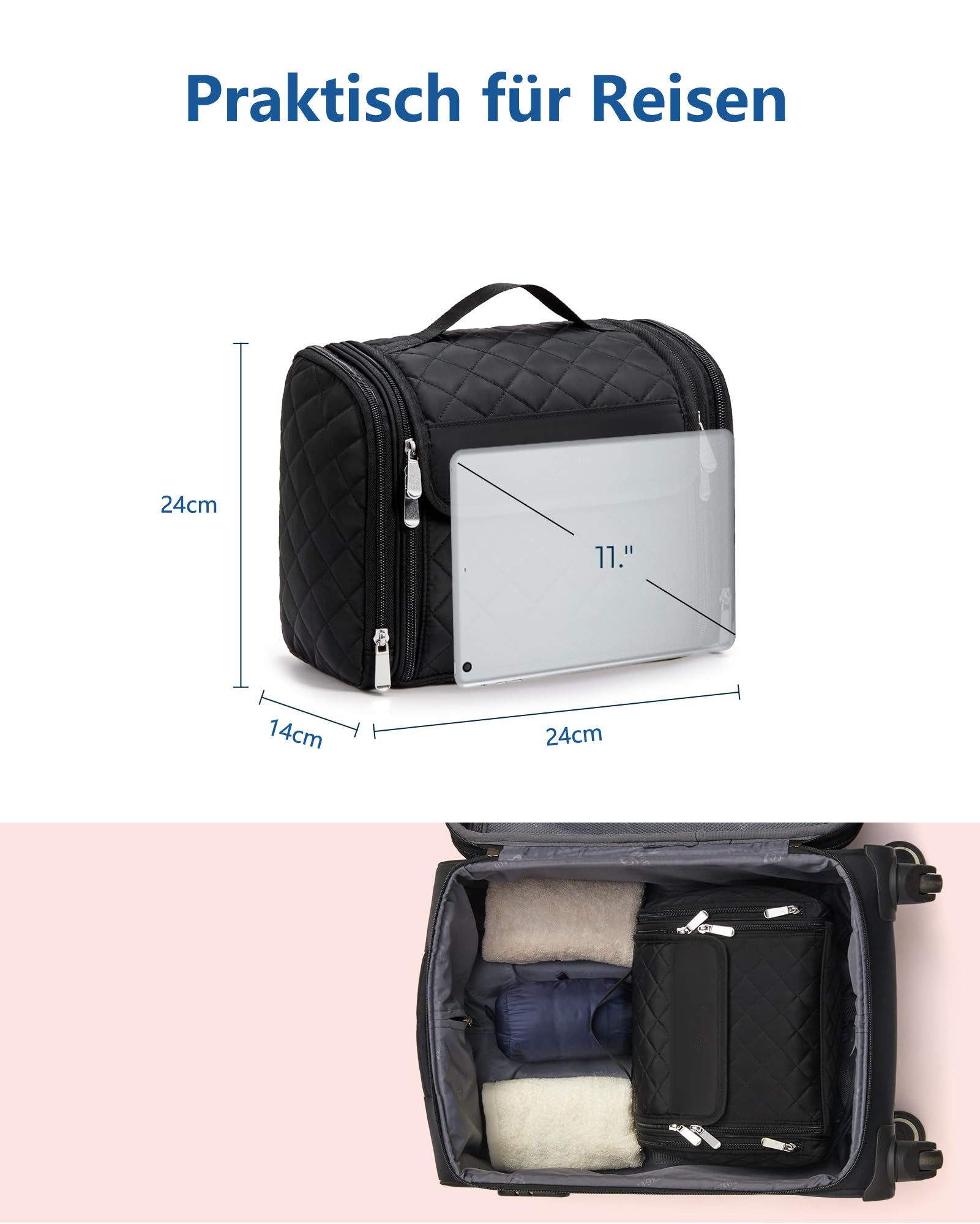 Zaewry Kosmetiktasche Kulturbeutel Damen, Kulturtasche zum Aufhängen, Toiletry Bag, Kosmetiktasche Reise Waschtasche Transparent für Makeup – Bild 5 von 5