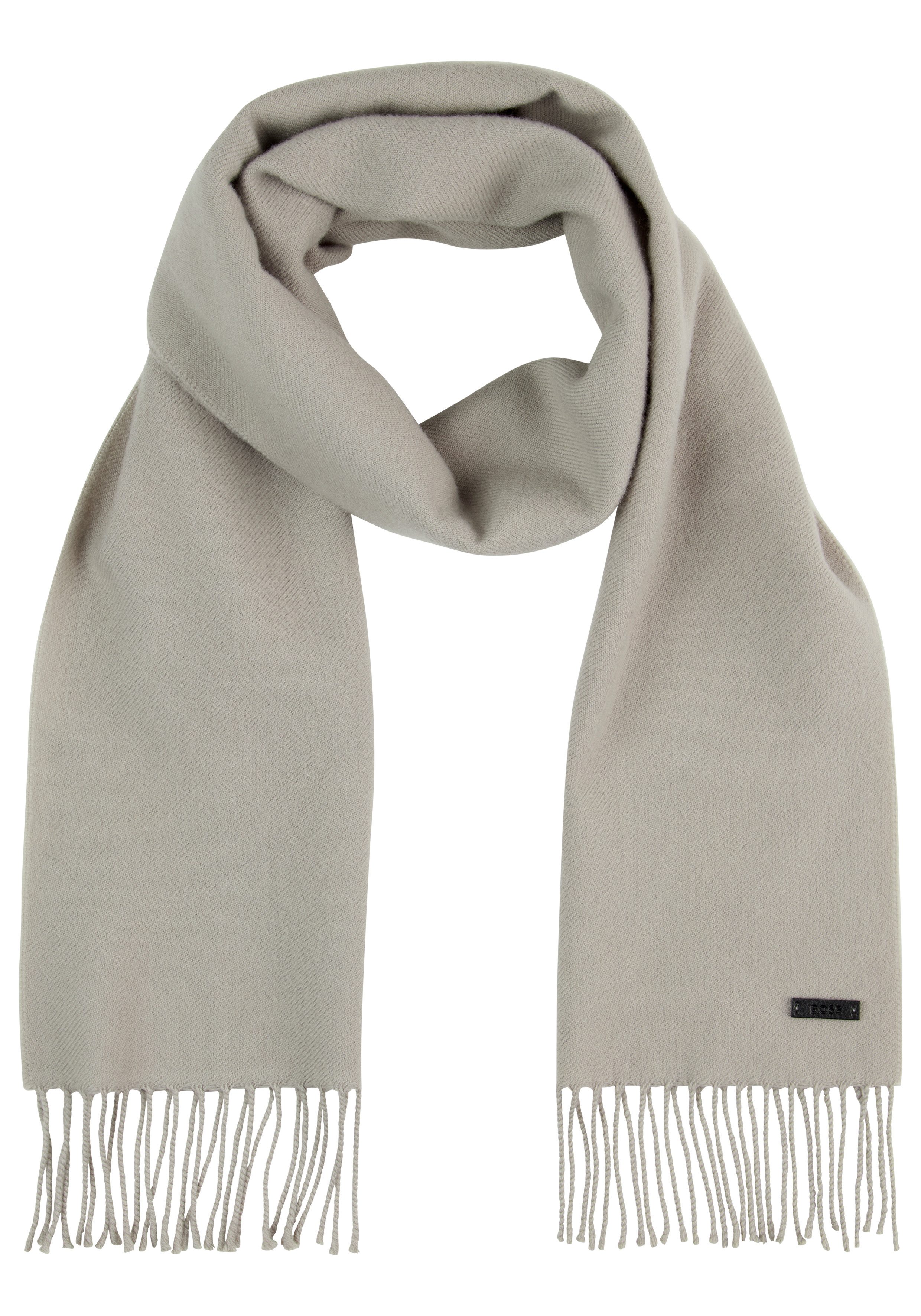 BOSS Wollschal Naster 35*180, mit gedrehten Fransen 100% Wolle Lederlabel Premium Quality
