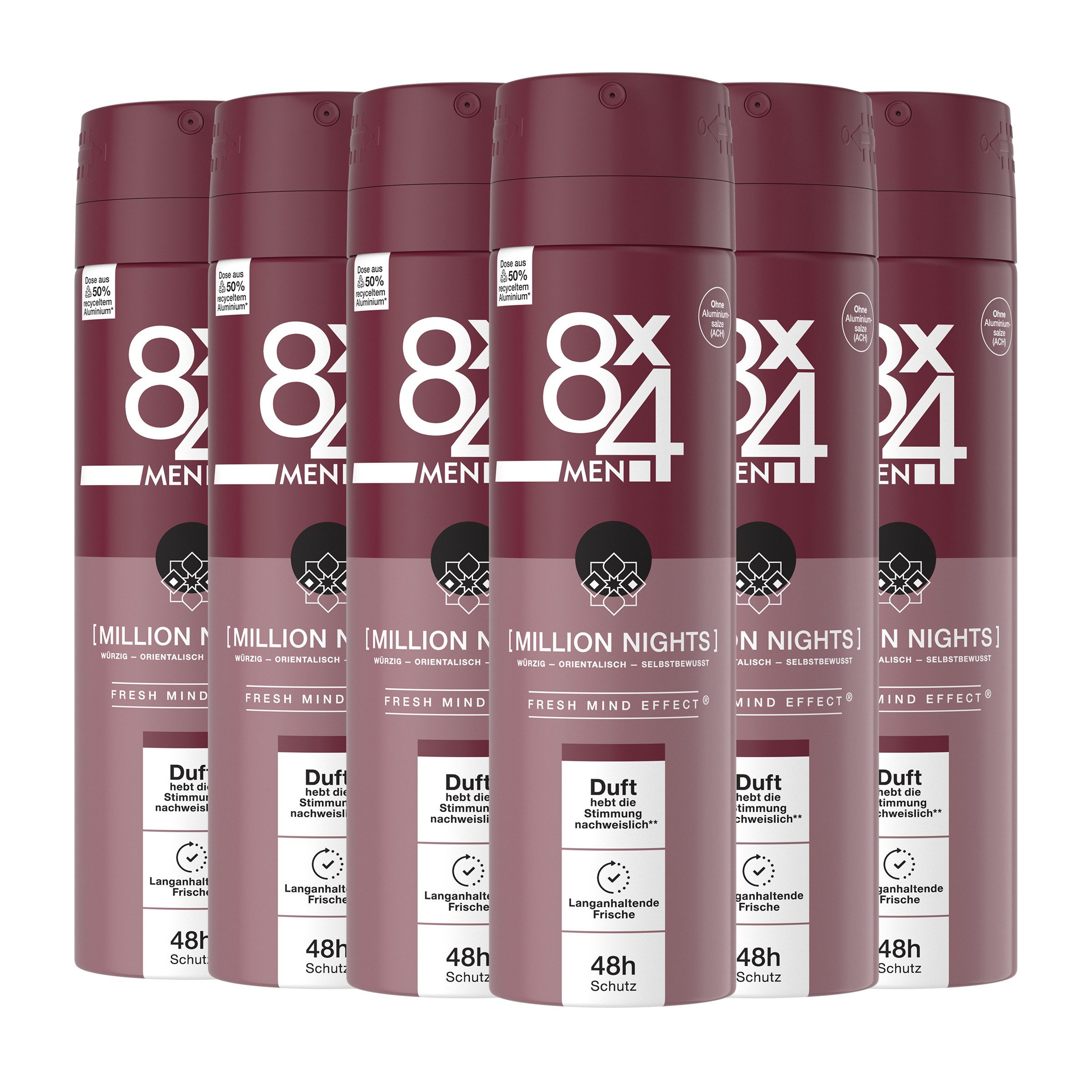 8x4 Deo-Spray Million Nights 6 x 150ml, 6-tlg., mit 48H Trockenschutz