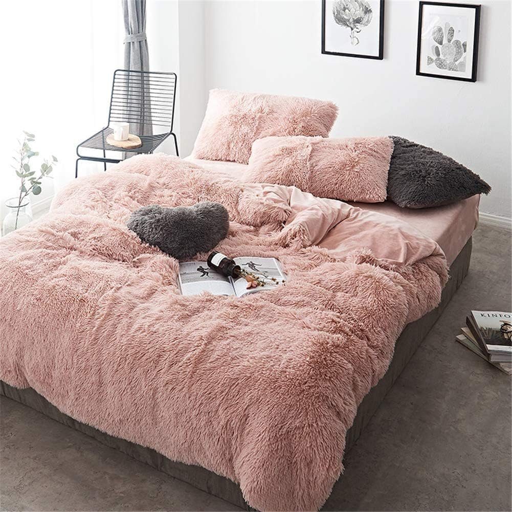 Bettwäsche Plüsch Bettwäsche,Extra flauschige Felloptik,Warme Flanell Bettbezug, Mutoy, Deckenbezug mit Reißverschluss und Kissenbezug 80x80 Rosa