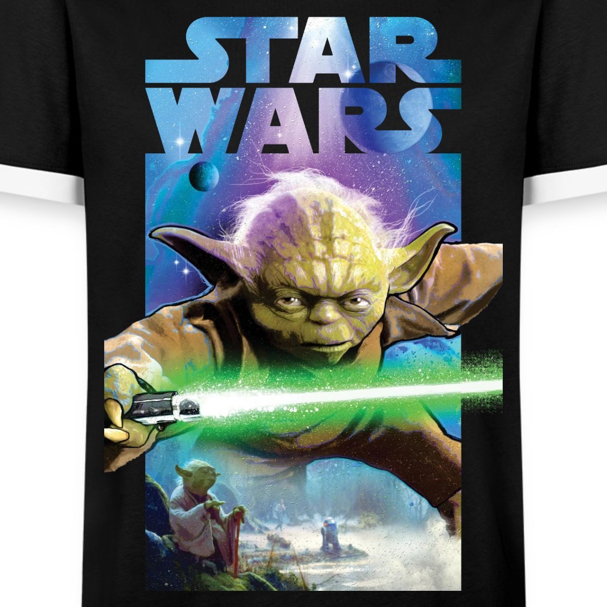 Spreadshirt T-Shirt Star Wars Meister Yoda Und Grünes Lichtschwert Männer Kontrast T-Shirt (1-tlg)