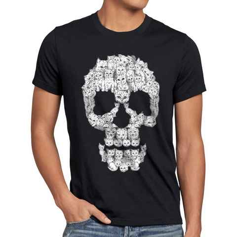 style3 Print-Shirt Herren T-Shirt Cat Skull katze miez totenkopf kater katzen mieze rock tattoo bbt