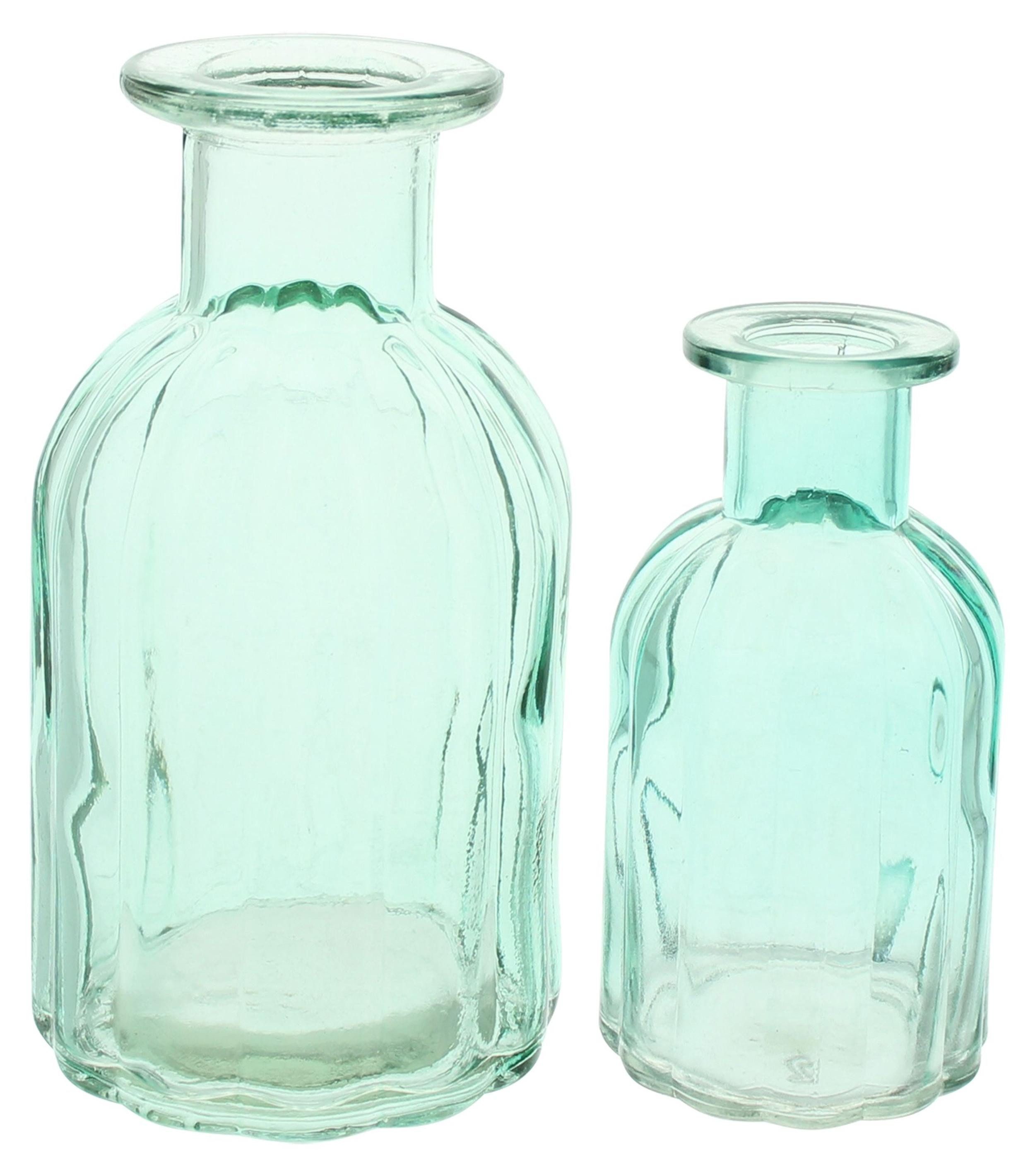 Dekovase 4x Vase Aqua türkis 10-19cm – Glas, Blumenvase, Vasenset