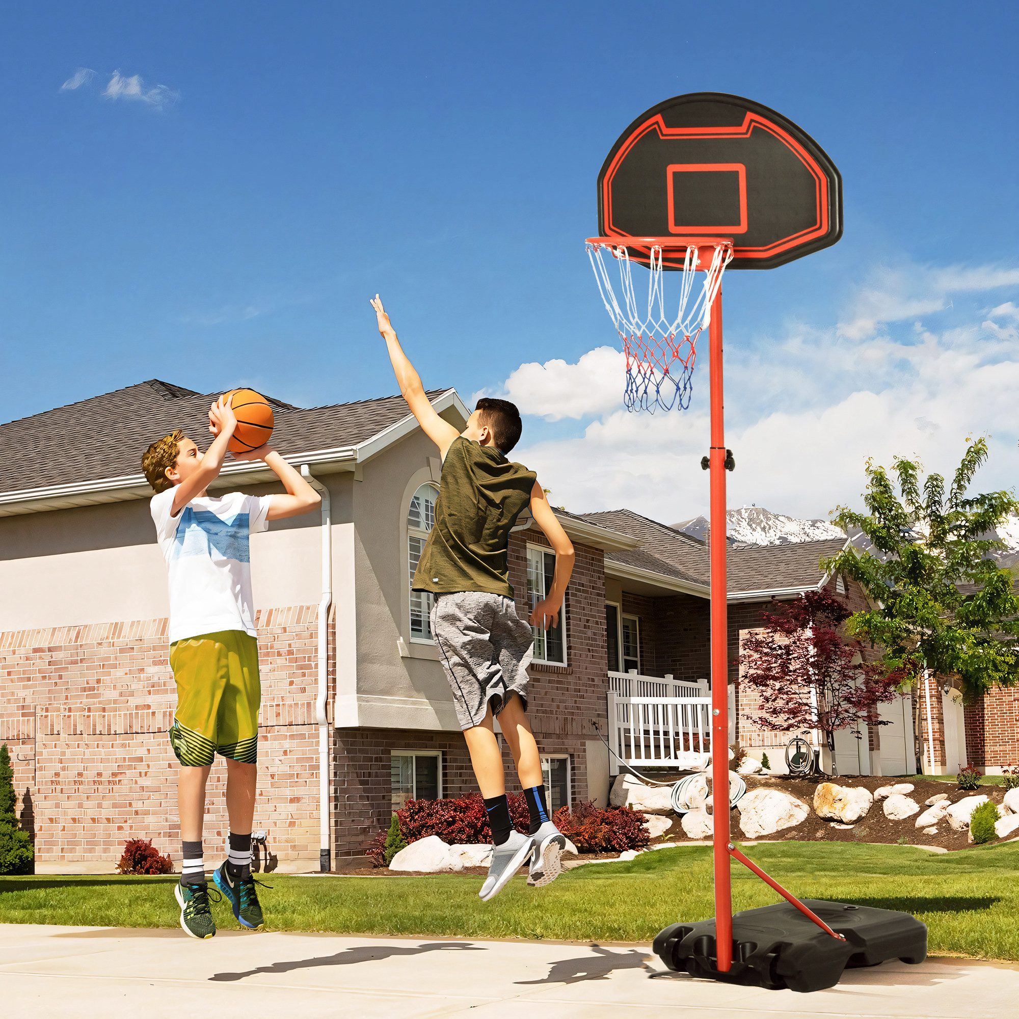 HOMCOM Basketballständer höhenverstellbar 194-249cm, mit regenfestem Nylongewebe (Basketballanlage, 1-St., Basketballständer), Sockel mit Rillen, schwarz
