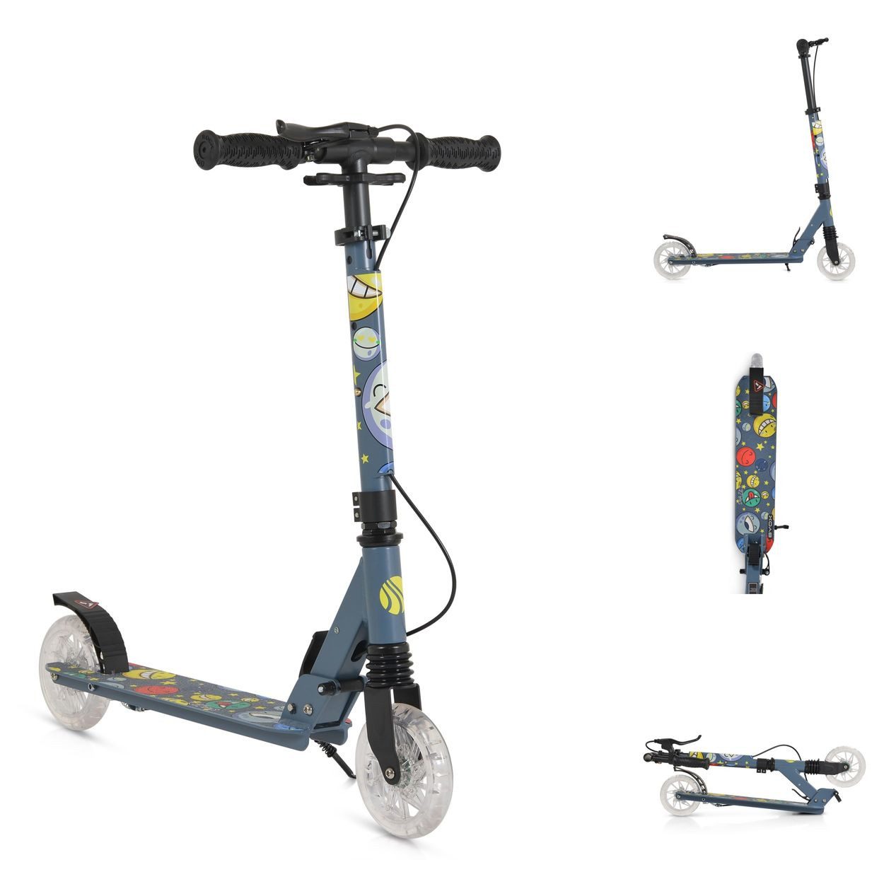 Byox Cityroller Snazzy, LED-Räder, Frontstoßdämpfer, Seitenständer, Hinterradbremse, faltbar