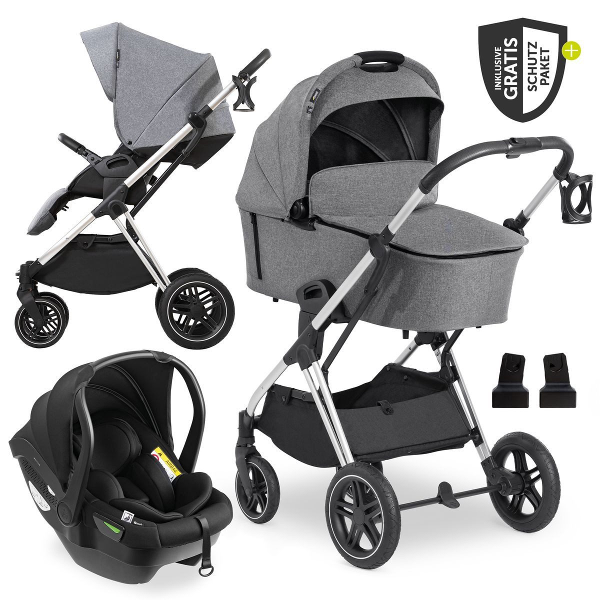 Kombi-Kinderwagen Vision X Trio Set Black - Melange Grey