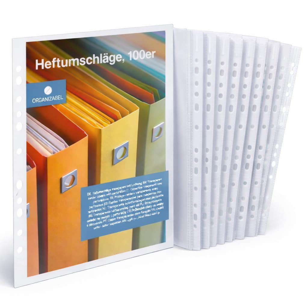 Organizabel Prospekthülle 100x Prospekthüllen A4 zum Abheften Hefthüllen Klarsichthüllen, Universallochung