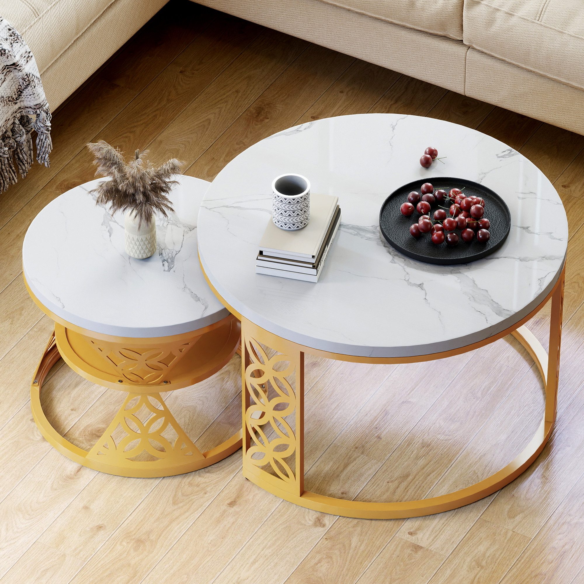HAUSS SPOLE Couchtisch rund 2er-Satztisch Beistelltisch Sofatisch mit hitzebeständiger Platte (2-St) – Bild 4 von 5