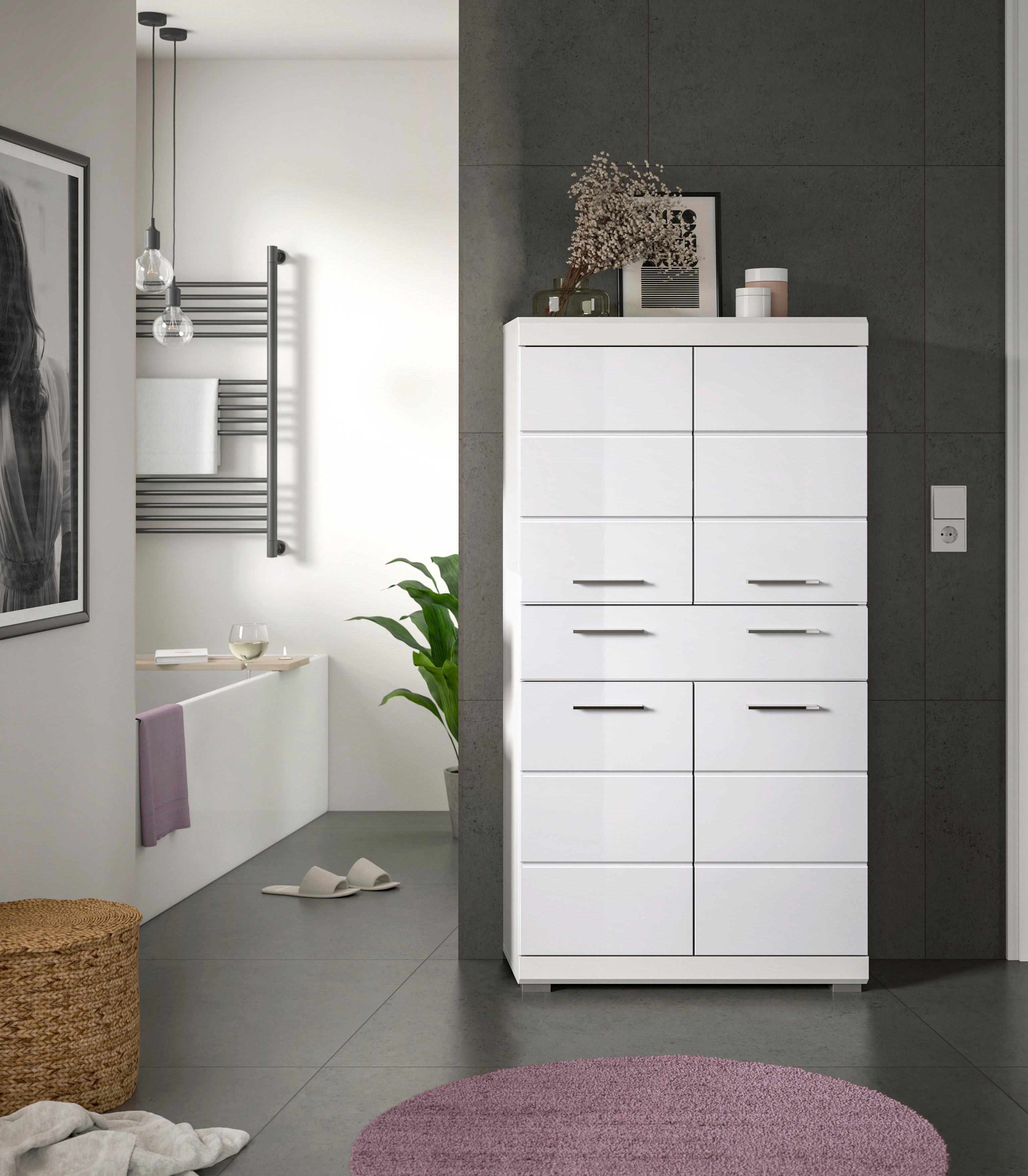 welltime Midischrank SIENA, Breite 74cm, 4 Türen, 1 Schubkasten, 4 Fächer, MDF-Front (TOPSELLER) in verschiedenen Farben erhältlich, Badmöbel, Badschrank, Schrank, Bad