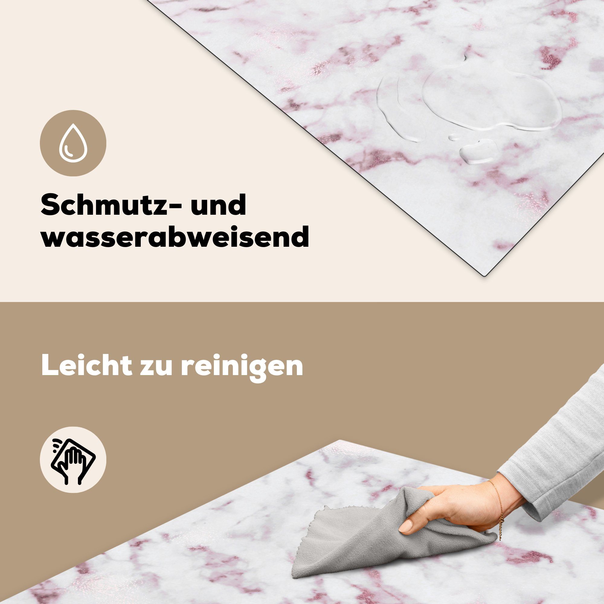 - Weiß, Arbeitsplatte Ceranfeldabdeckung, küche tlg), Herdblende-/Abdeckplatte MuchoWow cm, Vinyl, Marmor (1 - für 78x78 Rosa